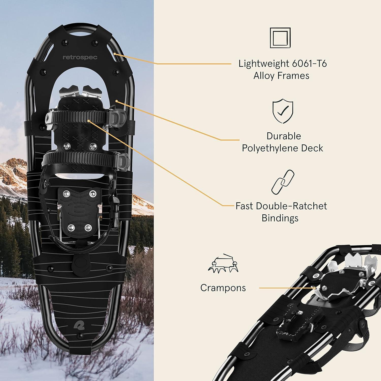 Retrospec Drifter Snowshoes & Trekking Poles Bundle with Adjustable Bindings – Lightweight Aluminum Snow Shoes for Women & Men – All Terrain Hiking & Winter Sports(Black Ice)
