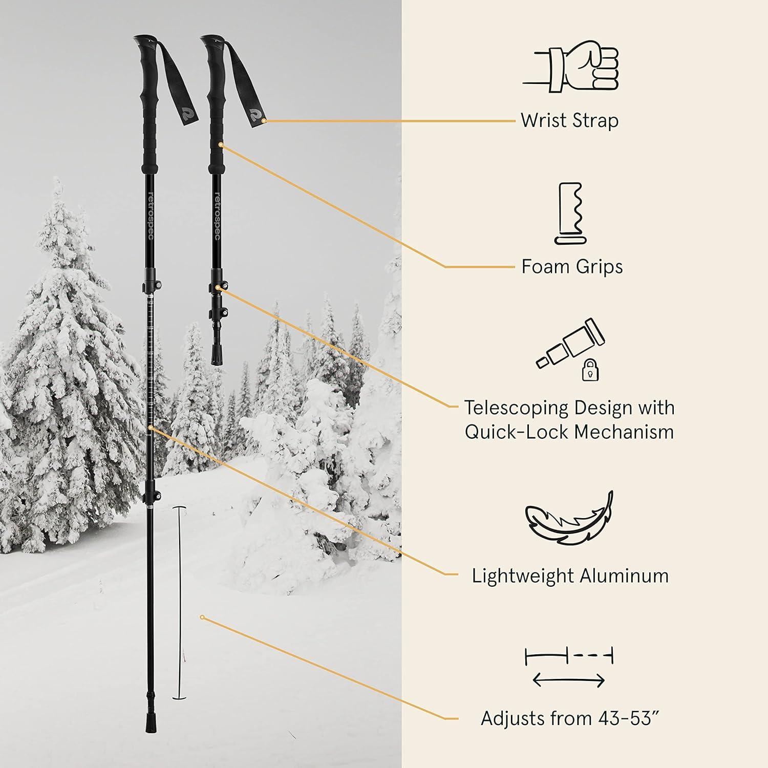 Retrospec Drifter Snowshoes & Trekking Poles Bundle with Adjustable Bindings – Lightweight Aluminum Snow Shoes for Women & Men – All Terrain Hiking & Winter Sports(Black Ice)