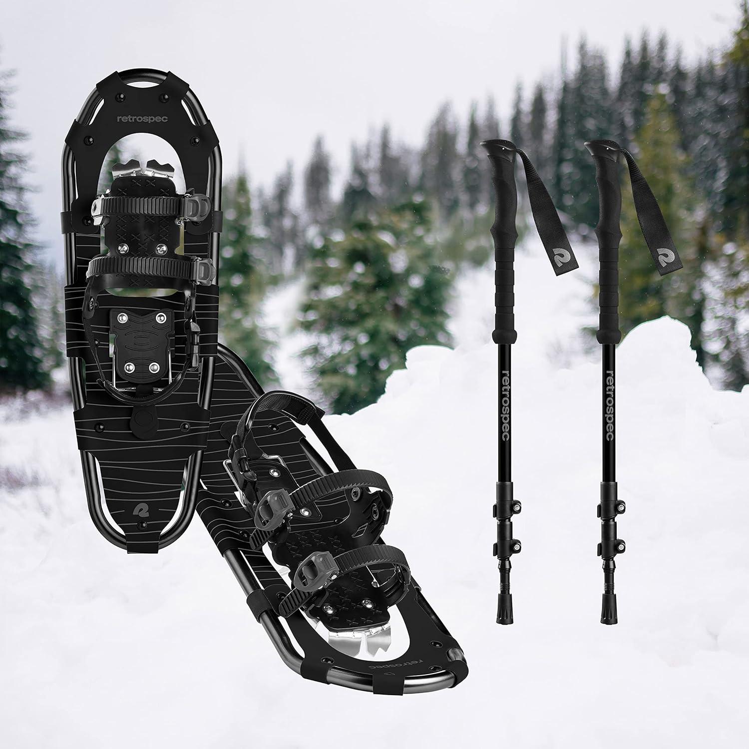 Retrospec Drifter Snowshoes & Trekking Poles Bundle with Adjustable Bindings – Lightweight Aluminum Snow Shoes for Women & Men – All Terrain Hiking & Winter Sports(Black Ice)