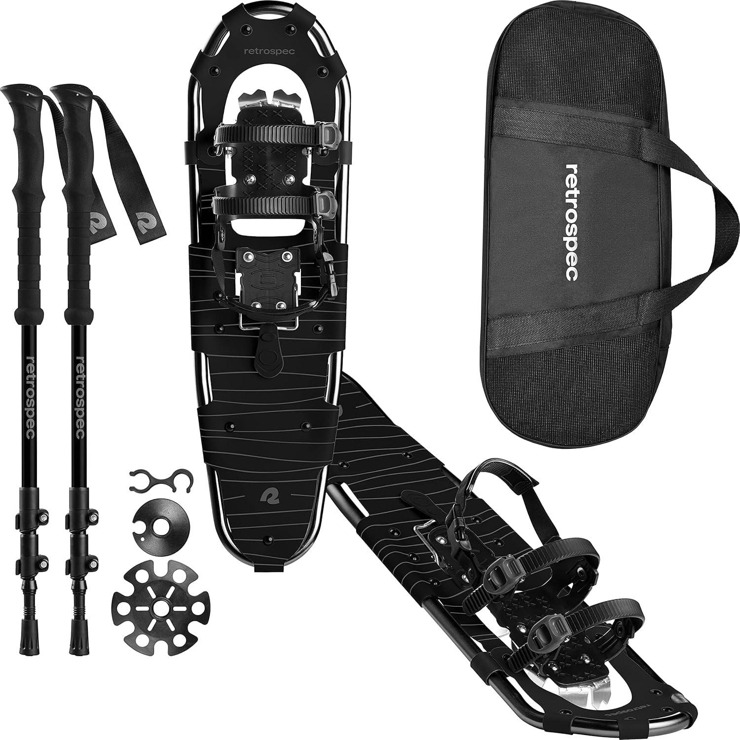 Retrospec Drifter Snowshoes & Trekking Poles Bundle with Adjustable Bindings – Lightweight Aluminum Snow Shoes for Women & Men – All Terrain Hiking & Winter Sports(Black Ice)