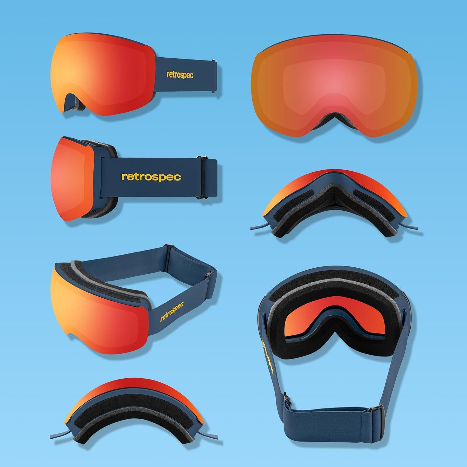 Retrospec Traverse Plus Ski & Snowboard Snow Goggles and Interchangeble Lenses for Men and Women, Anti-Fog and OTG Design(Matte Navy/Jasper)