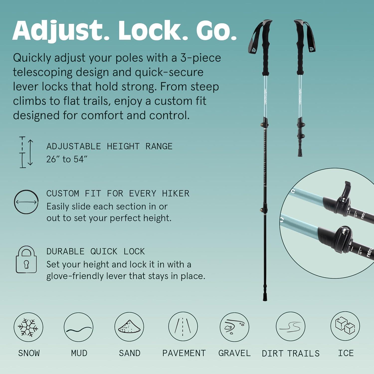 Retrospec Solstice Hiking Poles for Men & Women – Adjustable and Collapsible Lightweight Walking & Trekking Sticks – Aluminum w/Cork or Foam Grip(Winter Mint)