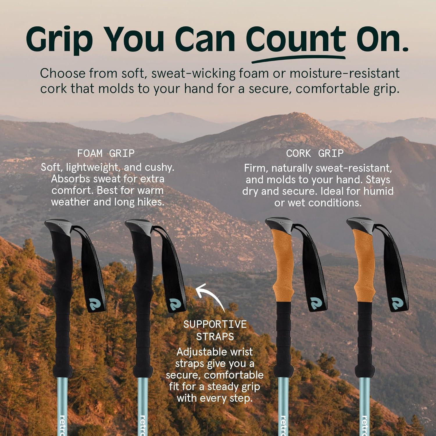 Retrospec Solstice Hiking Poles for Men & Women – Adjustable and Collapsible Lightweight Walking & Trekking Sticks – Aluminum w/Cork or Foam Grip(Winter Mint)