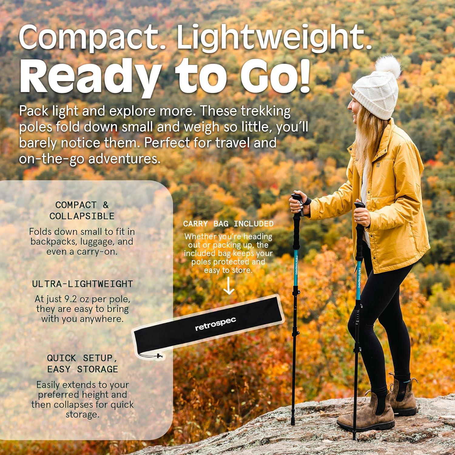 Retrospec Solstice Hiking Poles for Men & Women – Adjustable and Collapsible Lightweight Walking & Trekking Sticks – Aluminum w/Cork or Foam Grip(Winter Mint)