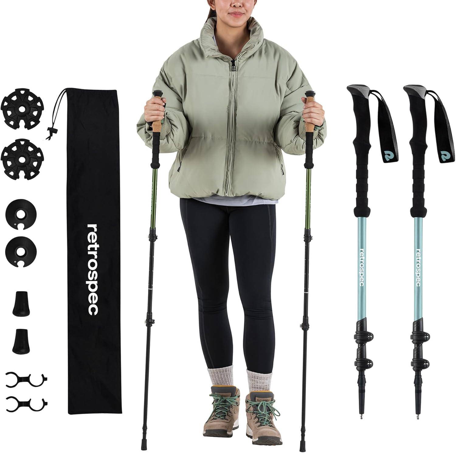 Retrospec Solstice Hiking Poles for Men & Women – Adjustable and Collapsible Lightweight Walking & Trekking Sticks – Aluminum w/Cork or Foam Grip(Winter Mint)