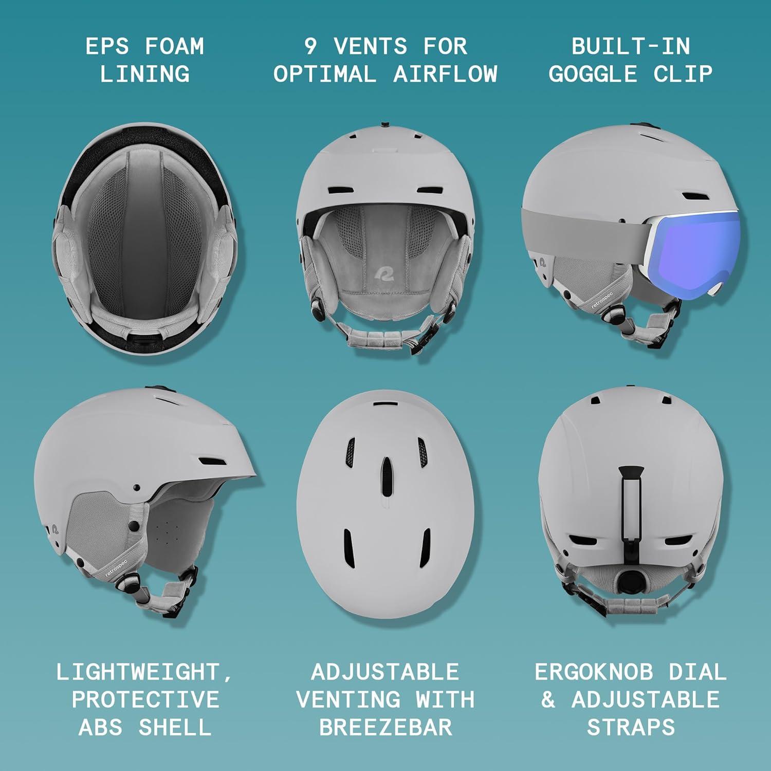 Retrospec Zephyr Ski Helmet – Snowboard Helmet for Adults & Youth with Adjustable Fit, 9 Breathable Vents, Removable Washable Earmuffs – Snow Sports Helmet for Men & Women(Matte Slate)