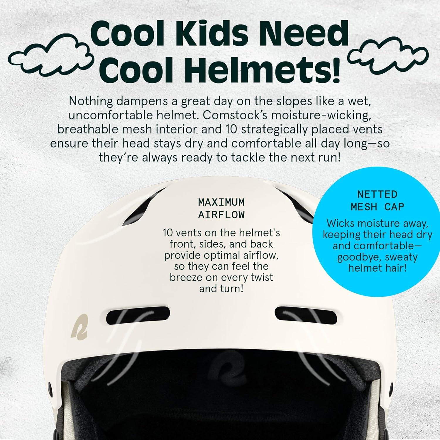 Comstock Kids Ski & Snowboard Helmet with ABS Shell, EPS Impact Protection & 10 Cooling Vents – Adjustable Winter Sports Gear, Goggle Clip(Matte Wonderland)