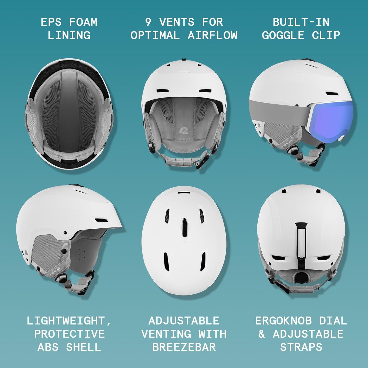 Retrospec Zephyr Ski Helmet – Snowboard Helmet for Adults & Youth with Adjustable Fit, 9 Breathable Vents, Removable Washable Earmuffs – Snow Sports Helmet for Men & Women(Matte White)