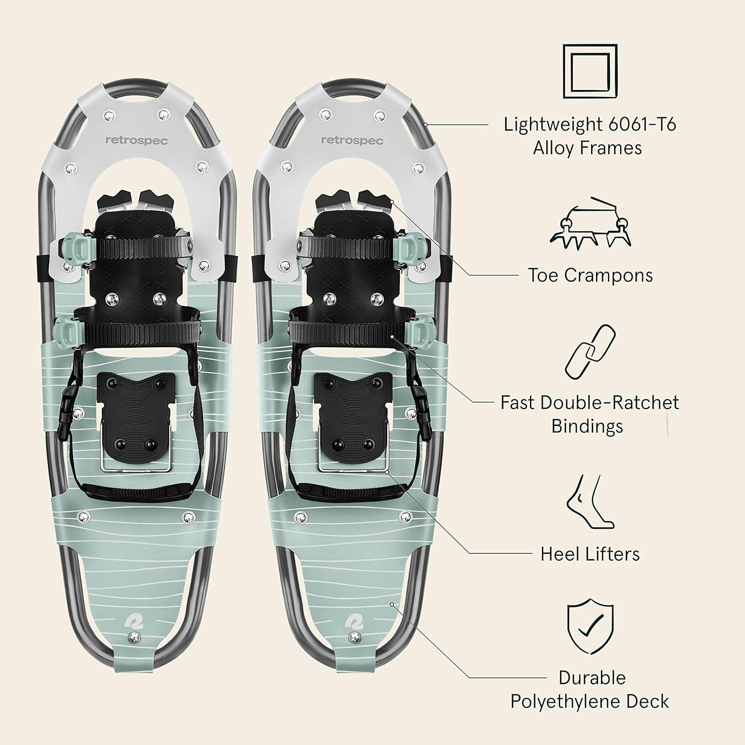 Retrospec Drifter Snowshoes for Women & Men – Lightweight Aluminum Frame Snow Shoes with Double Ratchet Binding System, Heel Lifts & Carry Bag for All Terrain Hiking & Winter Sports(Winter Mint)