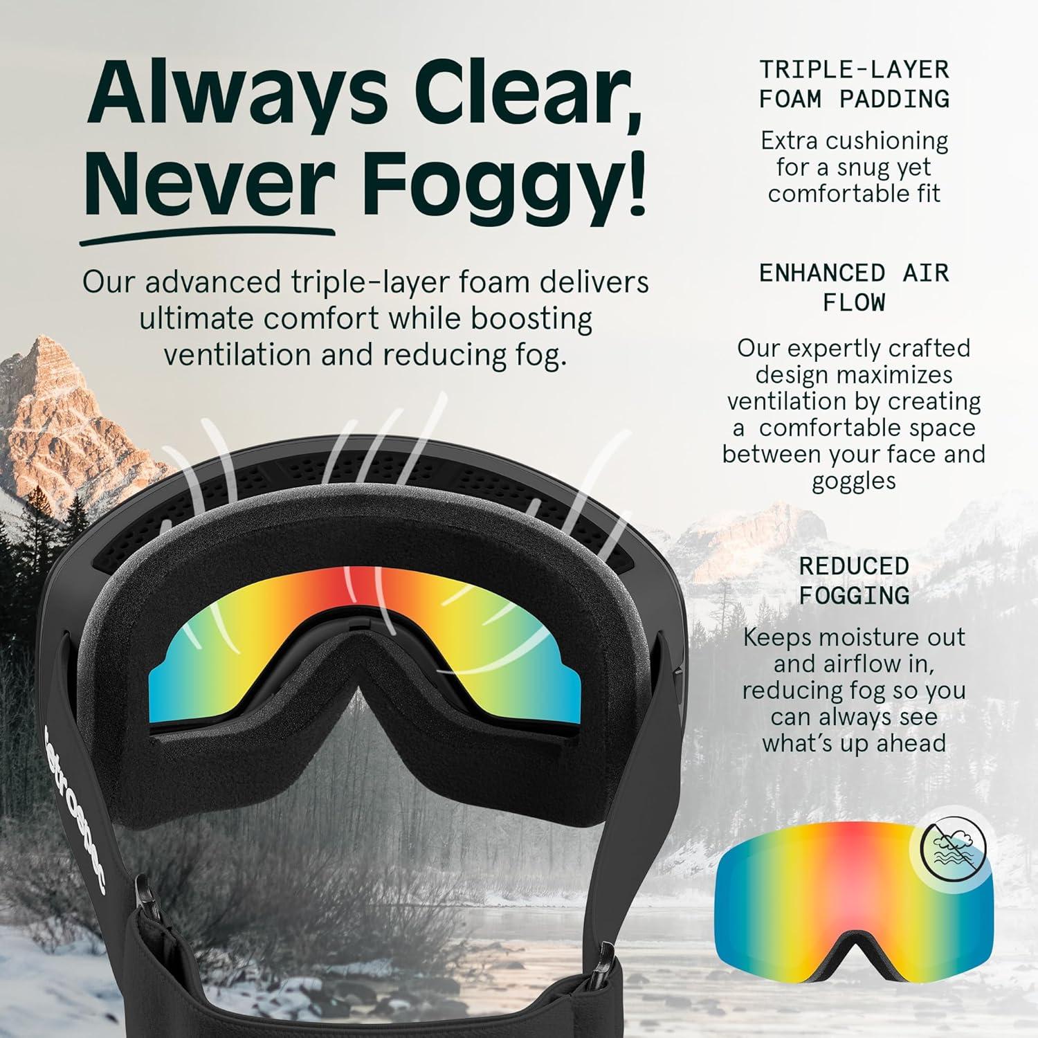 Retrospec Flume Ski Goggles for Men and Women UV Protection(Matte Black/Kaleido)