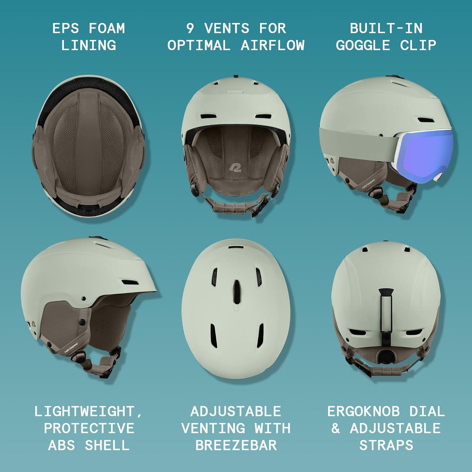 Retrospec Zephyr Ski Helmet – Snowboard Helmet for Adults & Youth with Adjustable Fit, 9 Breathable Vents, Removable Washable Earmuffs – Snow Sports Helmet for Men & Women(Matte Sage)