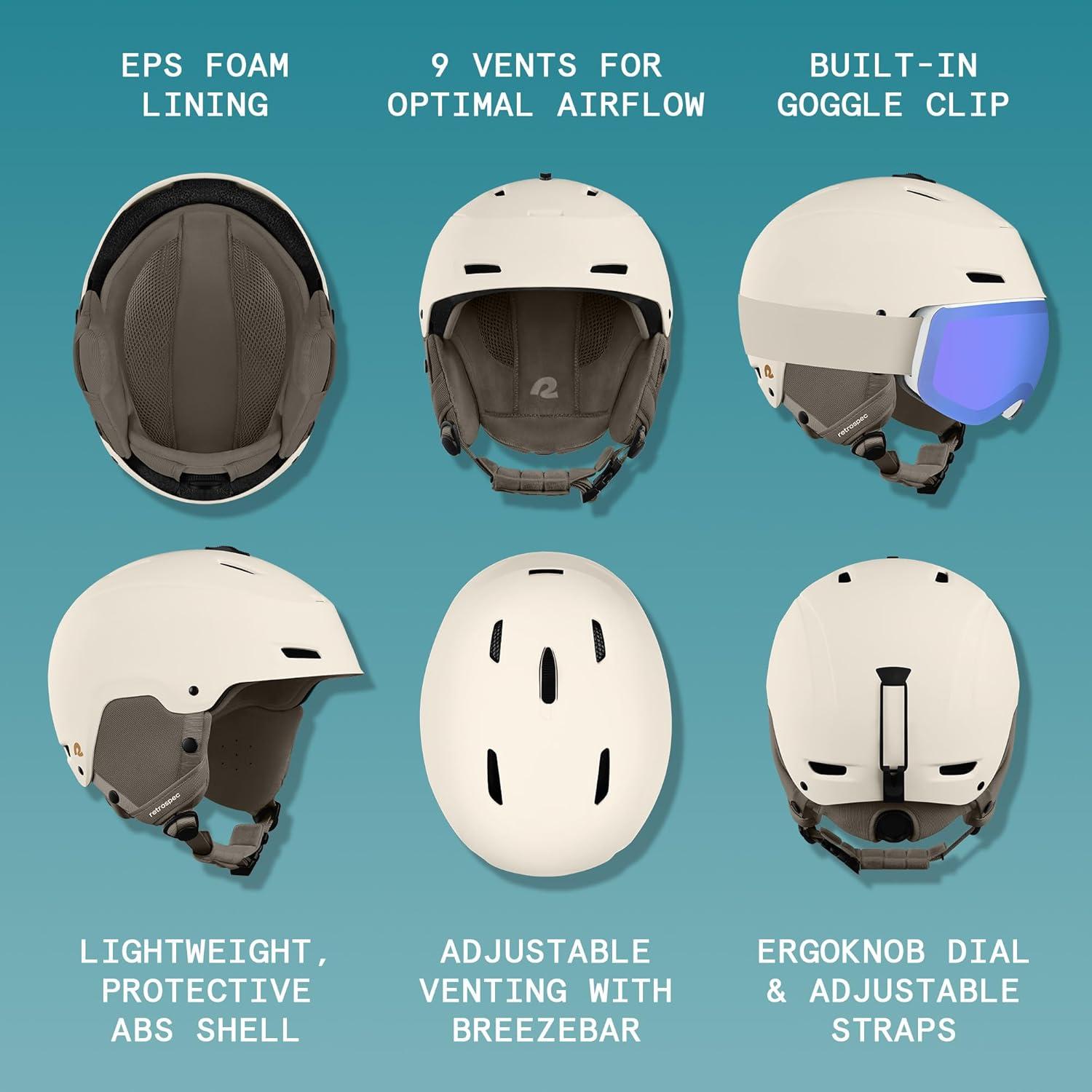 Retrospec Zephyr Ski Helmet – Snowboard Helmet for Adults & Youth with Adjustable Fit, 9 Breathable Vents, Removable Washable Earmuffs – Snow Sports Helmet for Men & Women(Matte Eggshell)