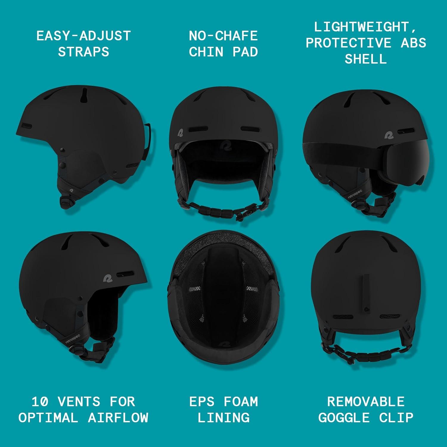 Comstock Kids Ski & Snowboard Helmet with ABS Shell, EPS Impact Protection & 10 Cooling Vents – Adjustable Winter Sports Gear, Goggle Clip(Matte Black)