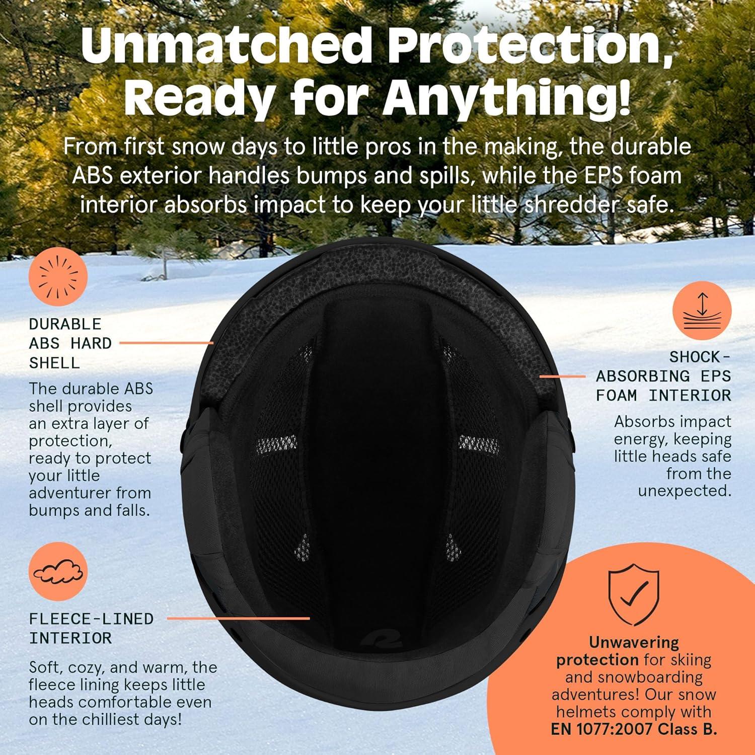 Comstock Kids Ski & Snowboard Helmet with ABS Shell, EPS Impact Protection & 10 Cooling Vents – Adjustable Winter Sports Gear, Goggle Clip(Matte Black)