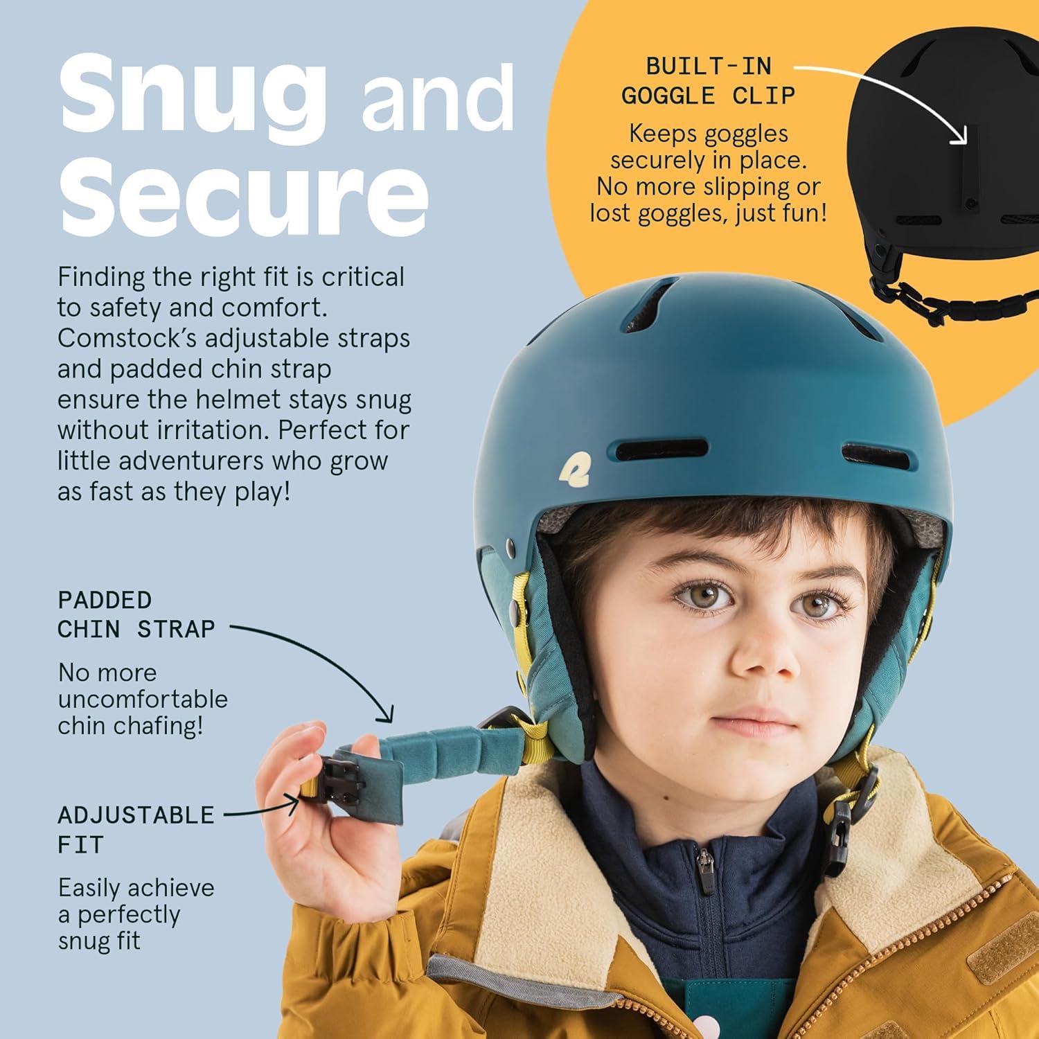 Comstock Kids Ski & Snowboard Helmet with ABS Shell, EPS Impact Protection & 10 Cooling Vents – Adjustable Winter Sports Gear, Goggle Clip(Matte Black)