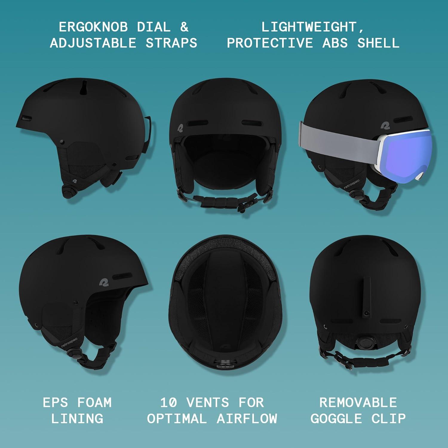 Retrospec Comstock Ski Helmet – Snowboard Helmet for Adults & Youth – Adjustable Fit Snow Helmet with Protective Shell and Breathable Vents for Men, Women, Boys & Girls(Matte Black)
