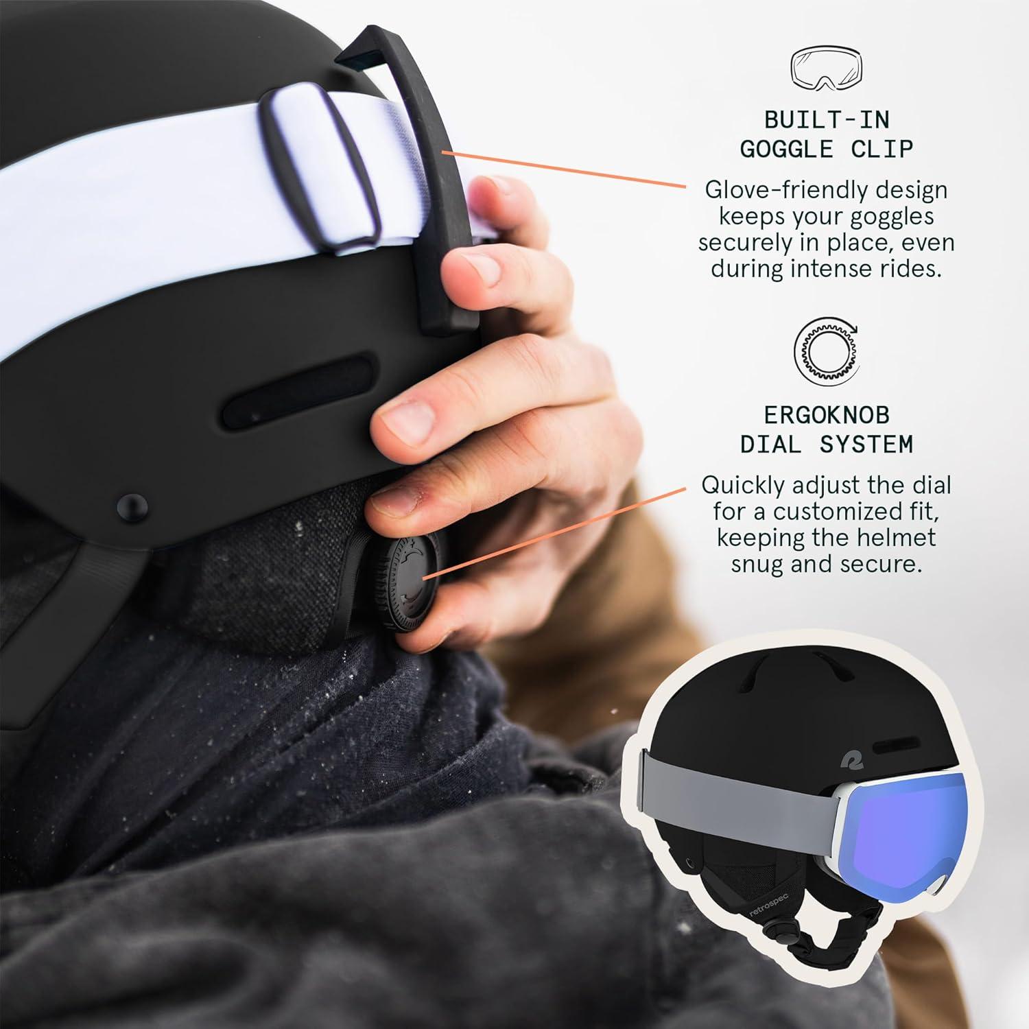 Retrospec Comstock Ski Helmet – Snowboard Helmet for Adults & Youth – Adjustable Fit Snow Helmet with Protective Shell and Breathable Vents for Men, Women, Boys & Girls(Matte Black)