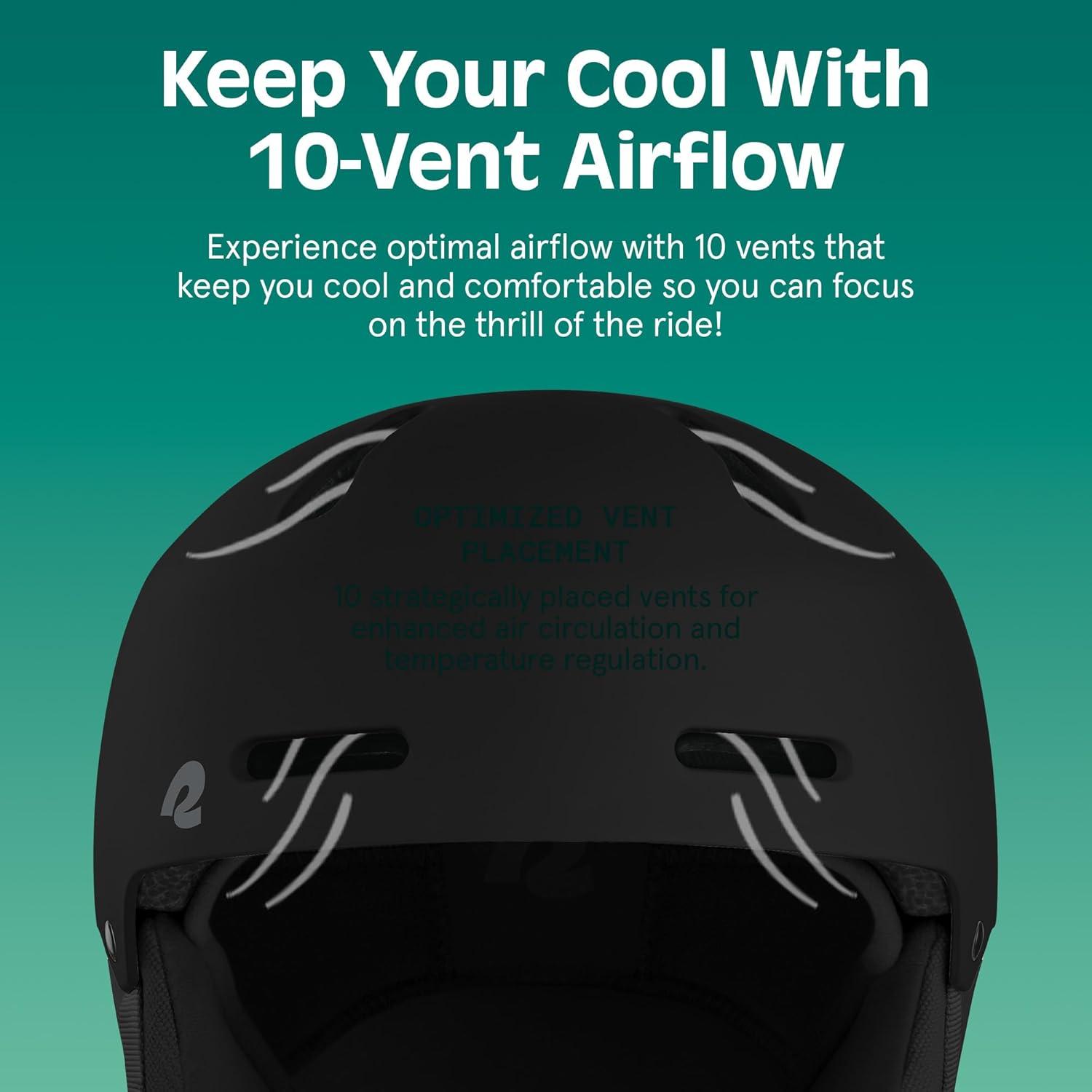 Retrospec Comstock Ski Helmet – Snowboard Helmet for Adults & Youth – Adjustable Fit Snow Helmet with Protective Shell and Breathable Vents for Men, Women, Boys & Girls(Matte Black)