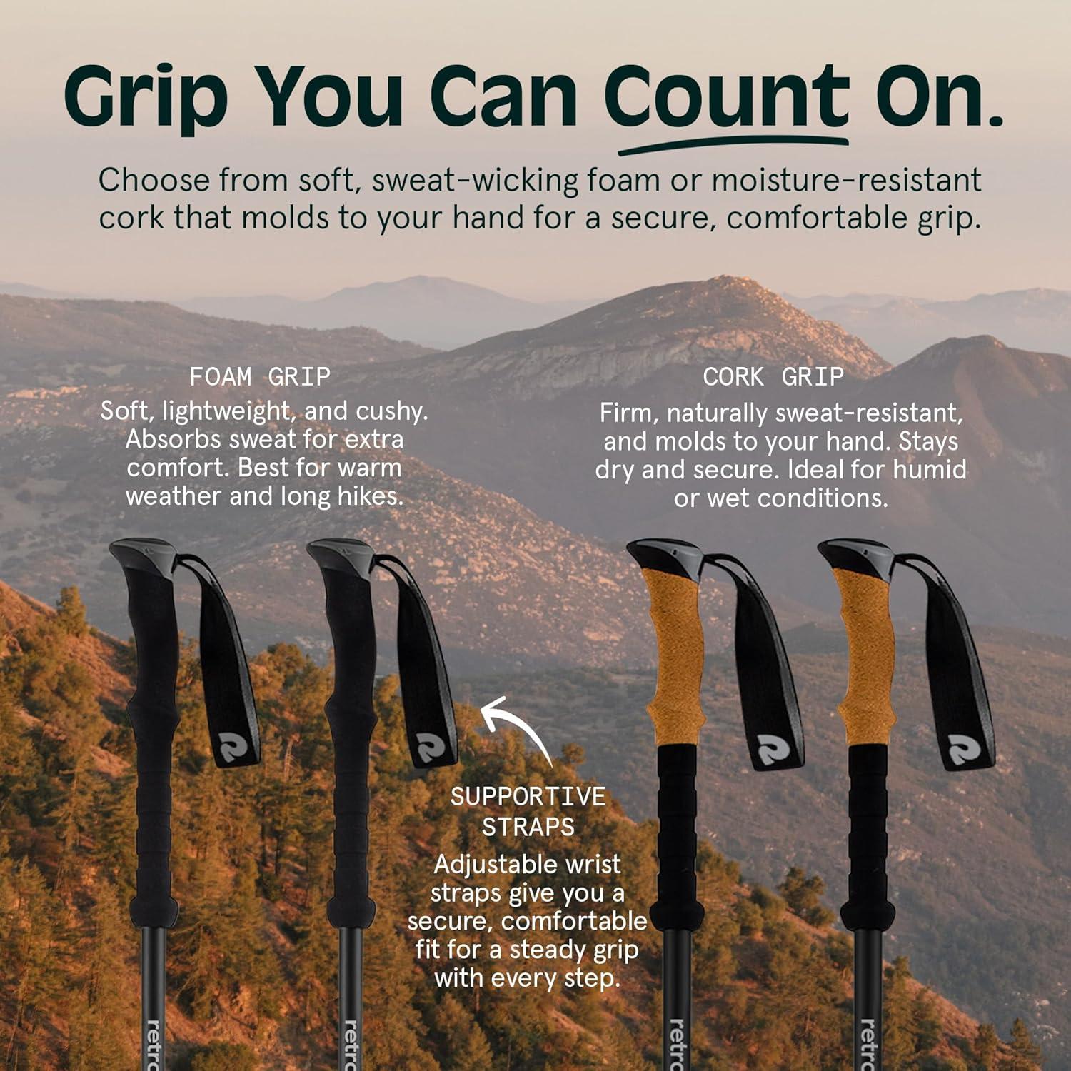 Retrospec Solstice Hiking Poles for Men & Women – Adjustable and Collapsible Lightweight Walking & Trekking Sticks – Aluminum w/Cork or Foam Grip(Matte Black)