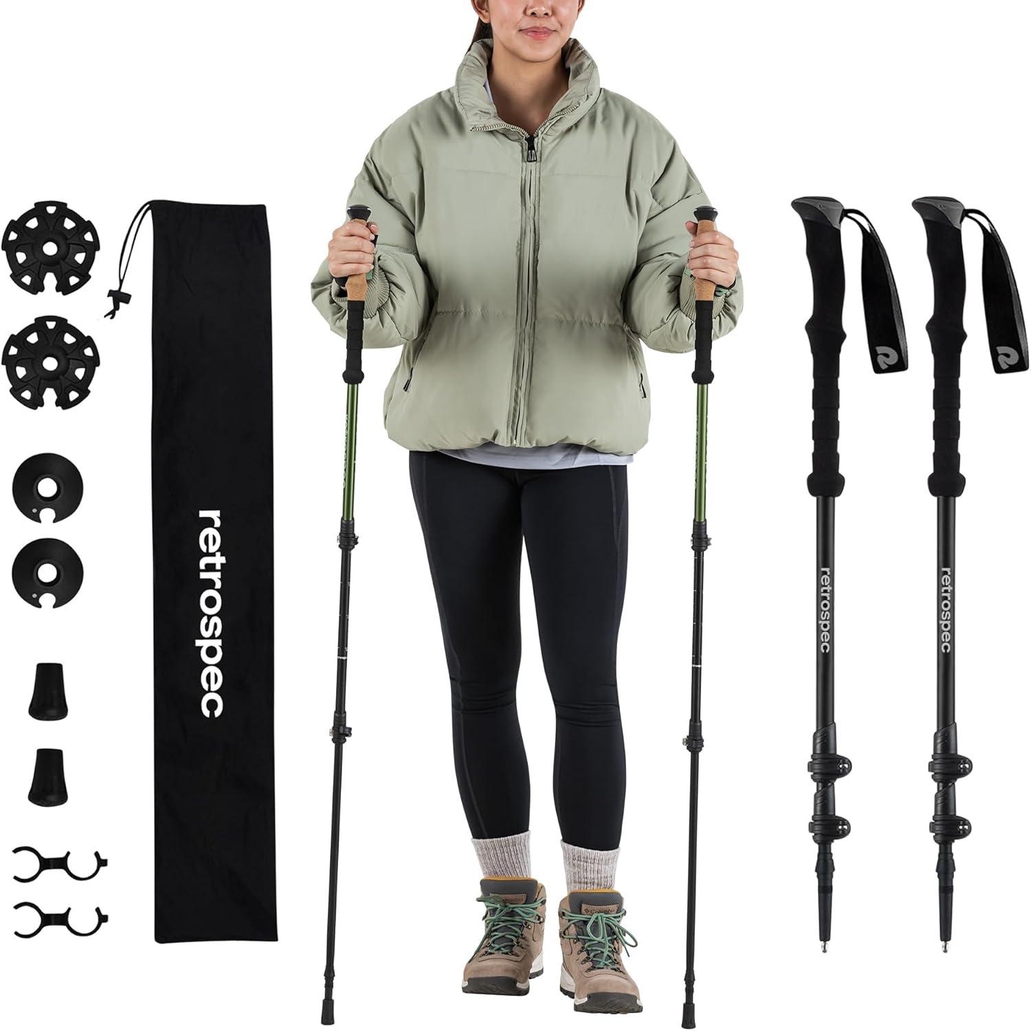 Retrospec Solstice Hiking Poles for Men & Women – Adjustable and Collapsible Lightweight Walking & Trekking Sticks – Aluminum w/Cork or Foam Grip(Matte Black)