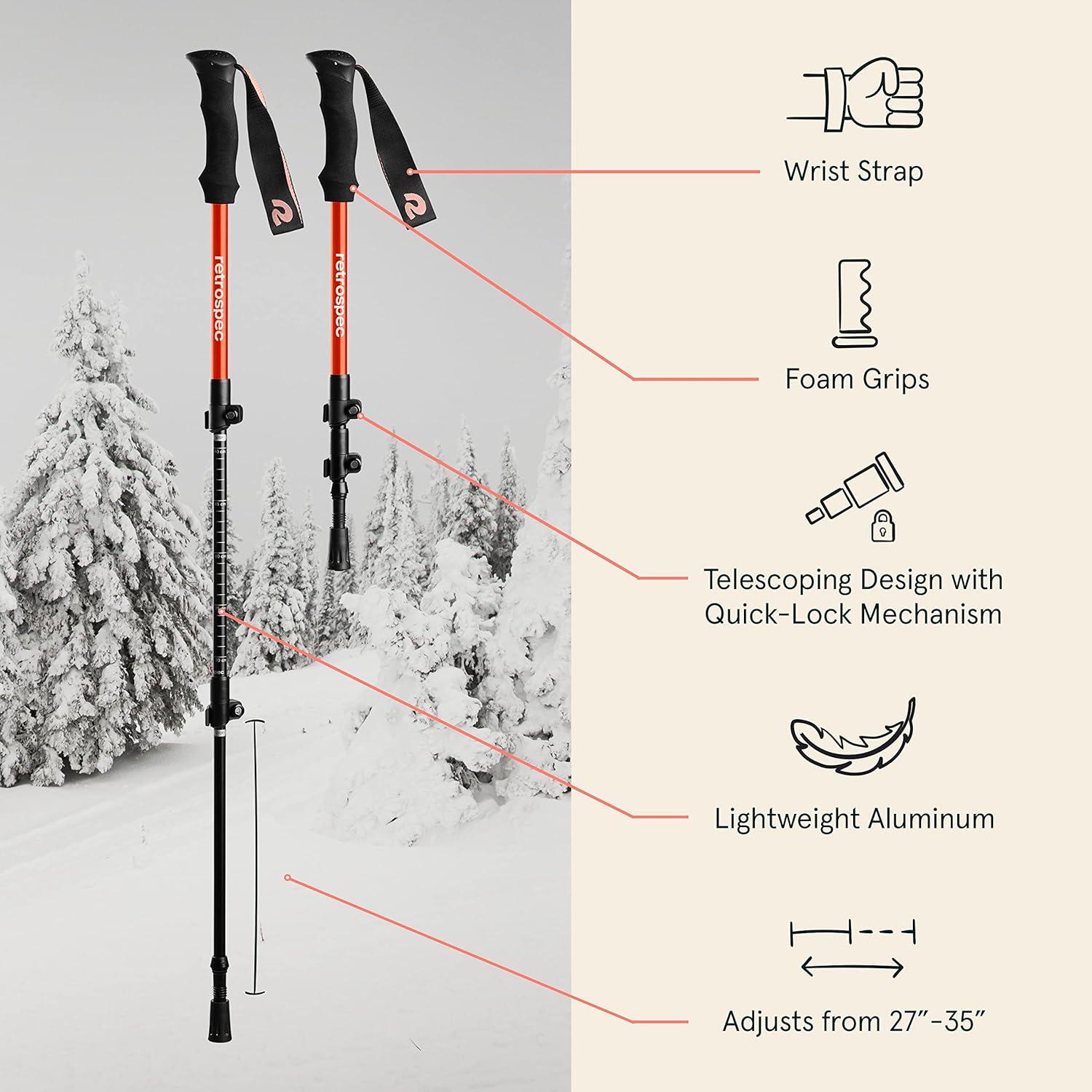 Retrospec Drifter Kids Snowshoes Bundle with Adjustable Trekking Poles – Lightweight Aluminum Hiking Sticks Collapsible for Boys & Girls All Terrain – Walking Sticks with Carrying Bag(Blush)