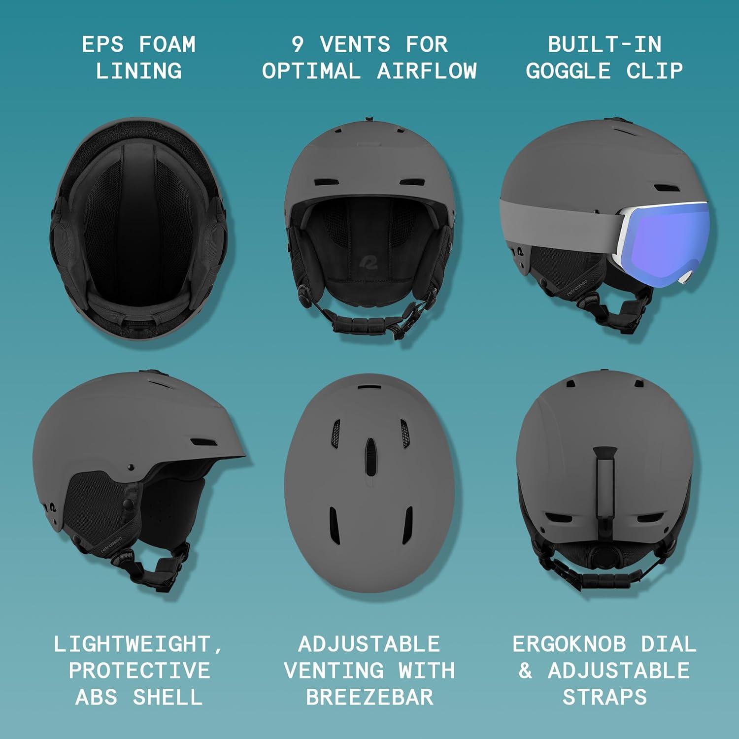 Retrospec Zephyr Ski Helmet – Snowboard Helmet for Adults & Youth with Adjustable Fit, 9 Breathable Vents, Removable Washable Earmuffs – Snow Sports Helmet for Men & Women(Matte Basalt)