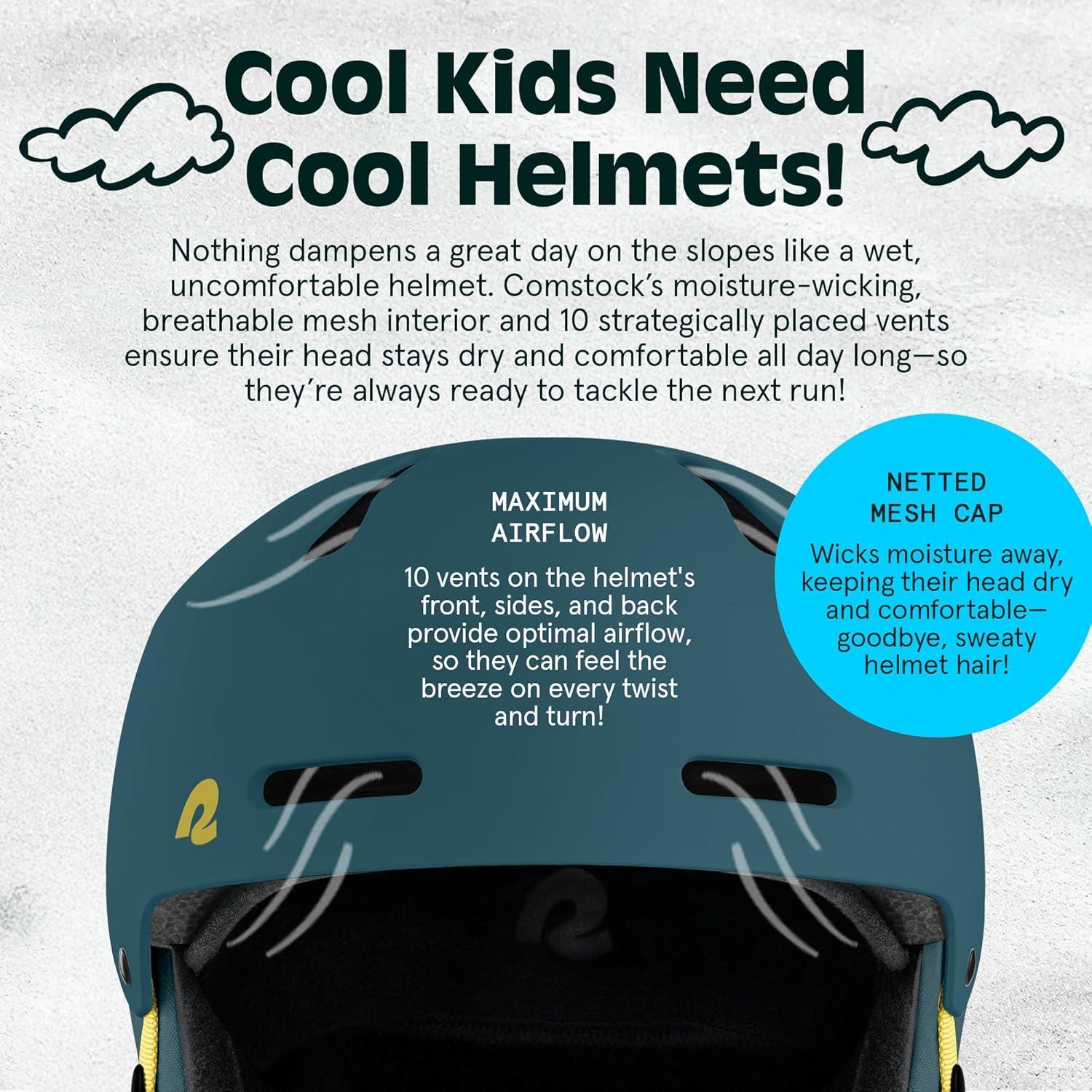 Comstock Kids Ski & Snowboard Helmet with ABS Shell, EPS Impact Protection & 10 Cooling Vents – Adjustable Winter Sports Gear, Goggle Clip(Matte Superior Blue)