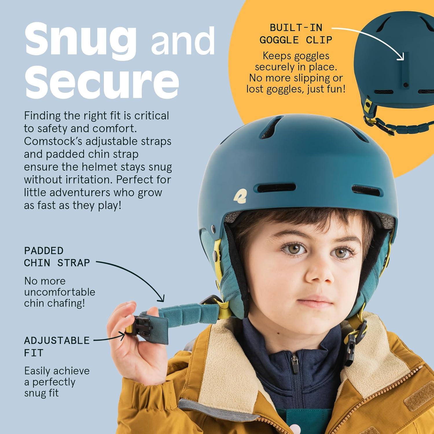 Comstock Kids Ski & Snowboard Helmet with ABS Shell, EPS Impact Protection & 10 Cooling Vents – Adjustable Winter Sports Gear, Goggle Clip(Matte Superior Blue)