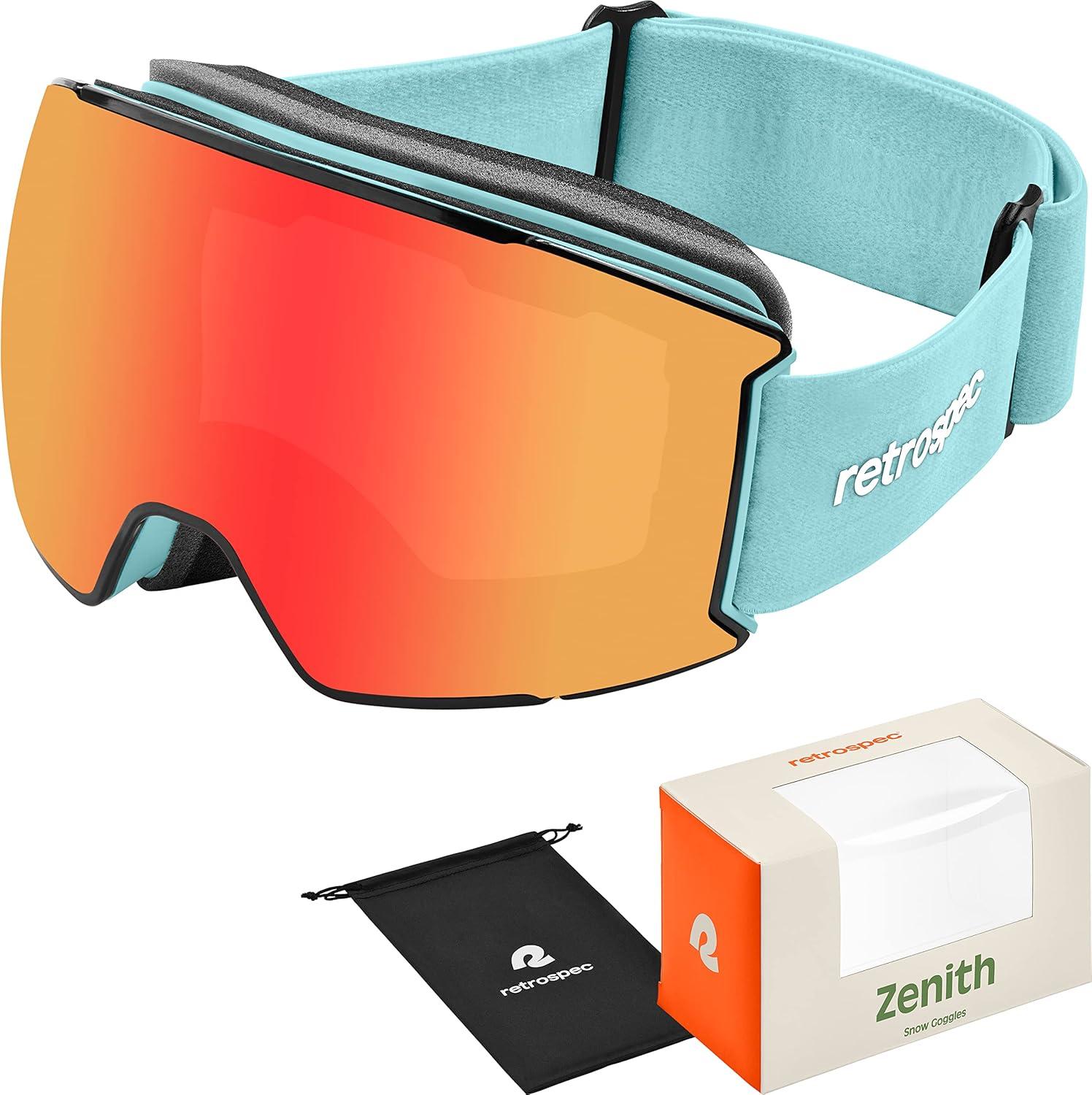 Retrospec Zenith Ski Goggles – Snowboard Goggles for Men, Women, Boys & Girls – 100% UV Protection, Anti-Fog Snow Goggles(Matte Winter Mint/Jasper)