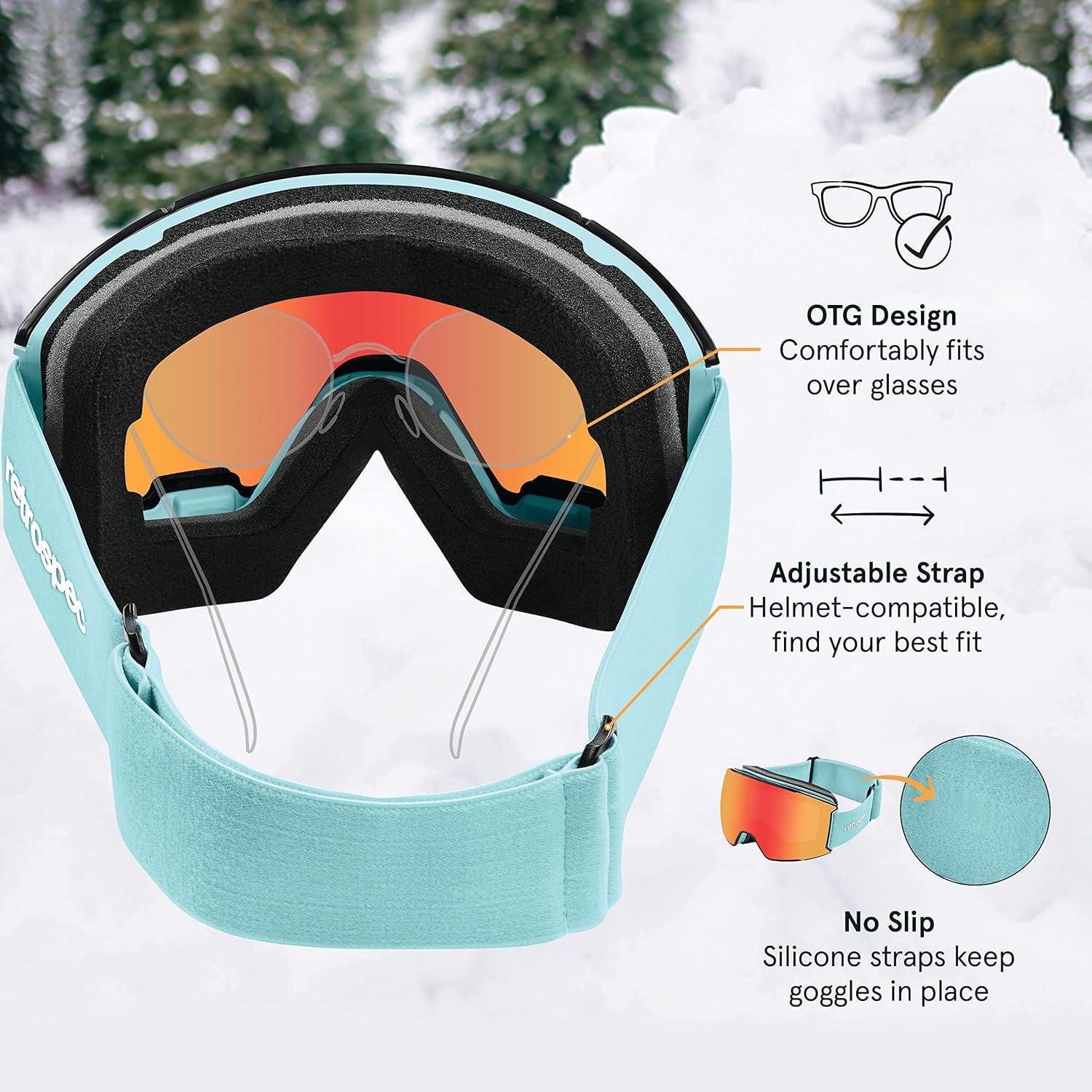 Retrospec Zenith Ski Goggles – Snowboard Goggles for Men, Women, Boys & Girls – 100% UV Protection, Anti-Fog Snow Goggles(Matte Winter Mint/Jasper)