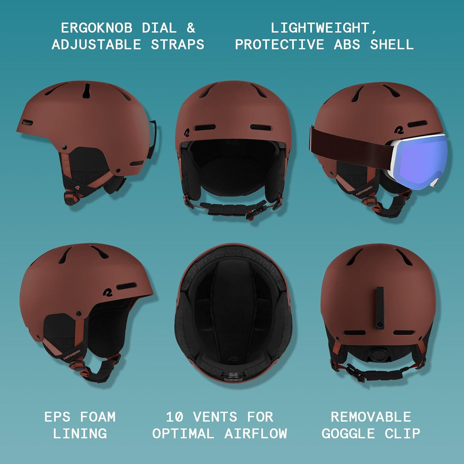 Retrospec Comstock Ski Helmet – Snowboard Helmet for Adults & Youth – Adjustable Fit Snow Helmet with Protective Shell and Breathable Vents for Men, Women, Boys & Girls(Matte Burgundy)
