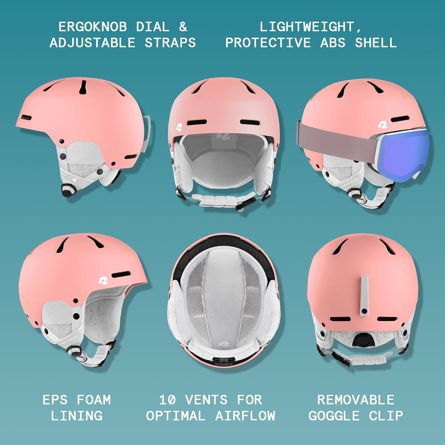 Retrospec Comstock Ski Helmet – Snowboard Helmet for Adults & Youth – Adjustable Fit Snow Helmet with Protective Shell and Breathable Vents for Men, Women, Boys & Girls(Matte Rose)