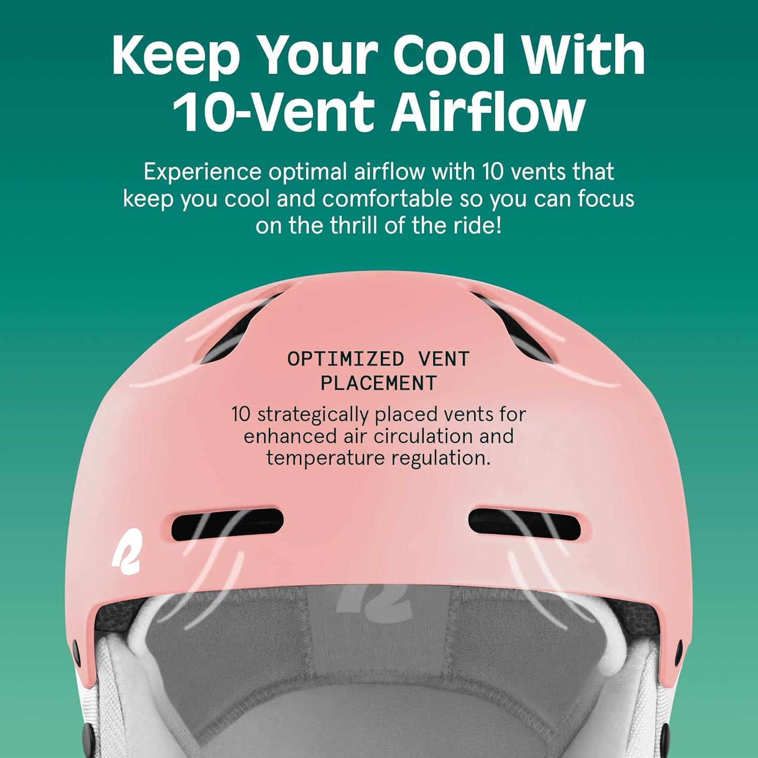 Retrospec Comstock Ski Helmet – Snowboard Helmet for Adults & Youth – Adjustable Fit Snow Helmet with Protective Shell and Breathable Vents for Men, Women, Boys & Girls(Matte Rose)