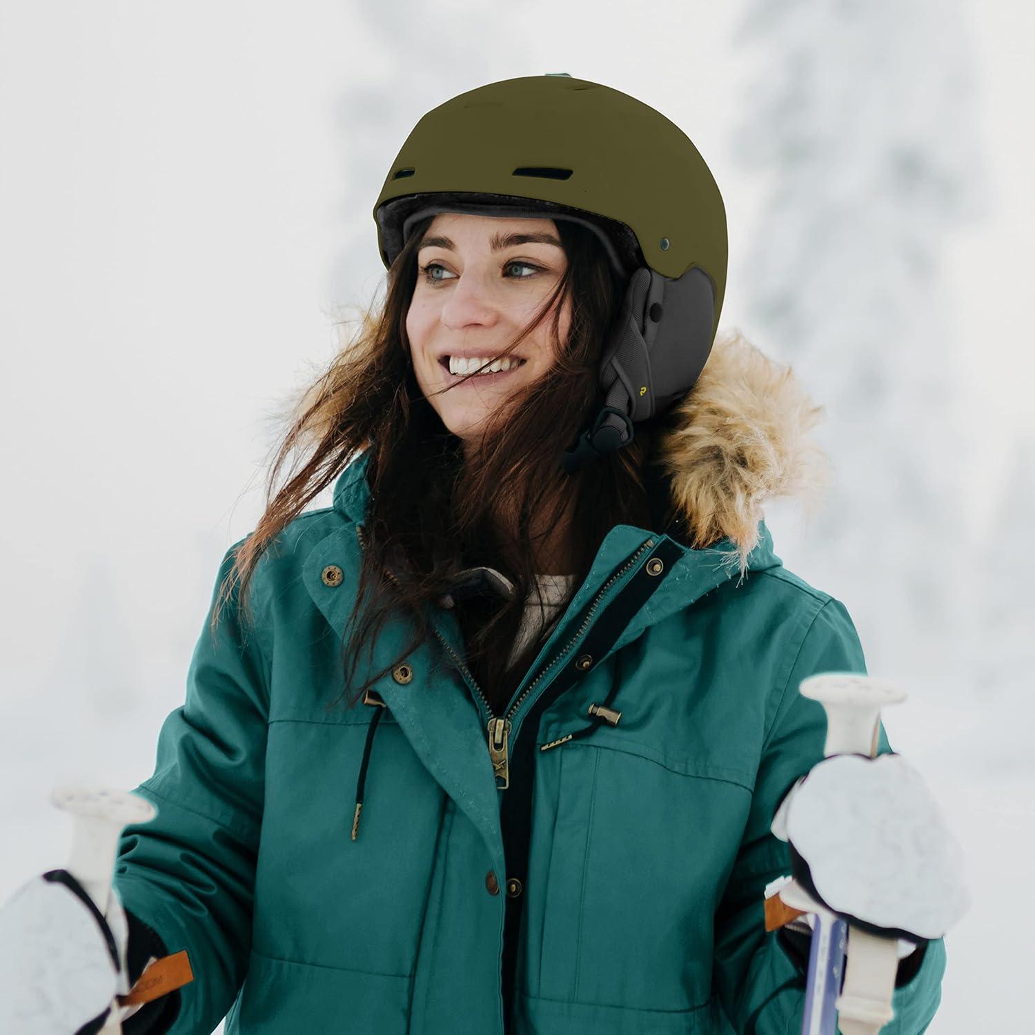 Retrospec Zephyr Ski Helmet – Snowboard Helmet for Adults & Youth with Adjustable Fit, 9 Breathable Vents, Removable Washable Earmuffs – Snow Sports Helmet for Men & Women(Matte Olive)