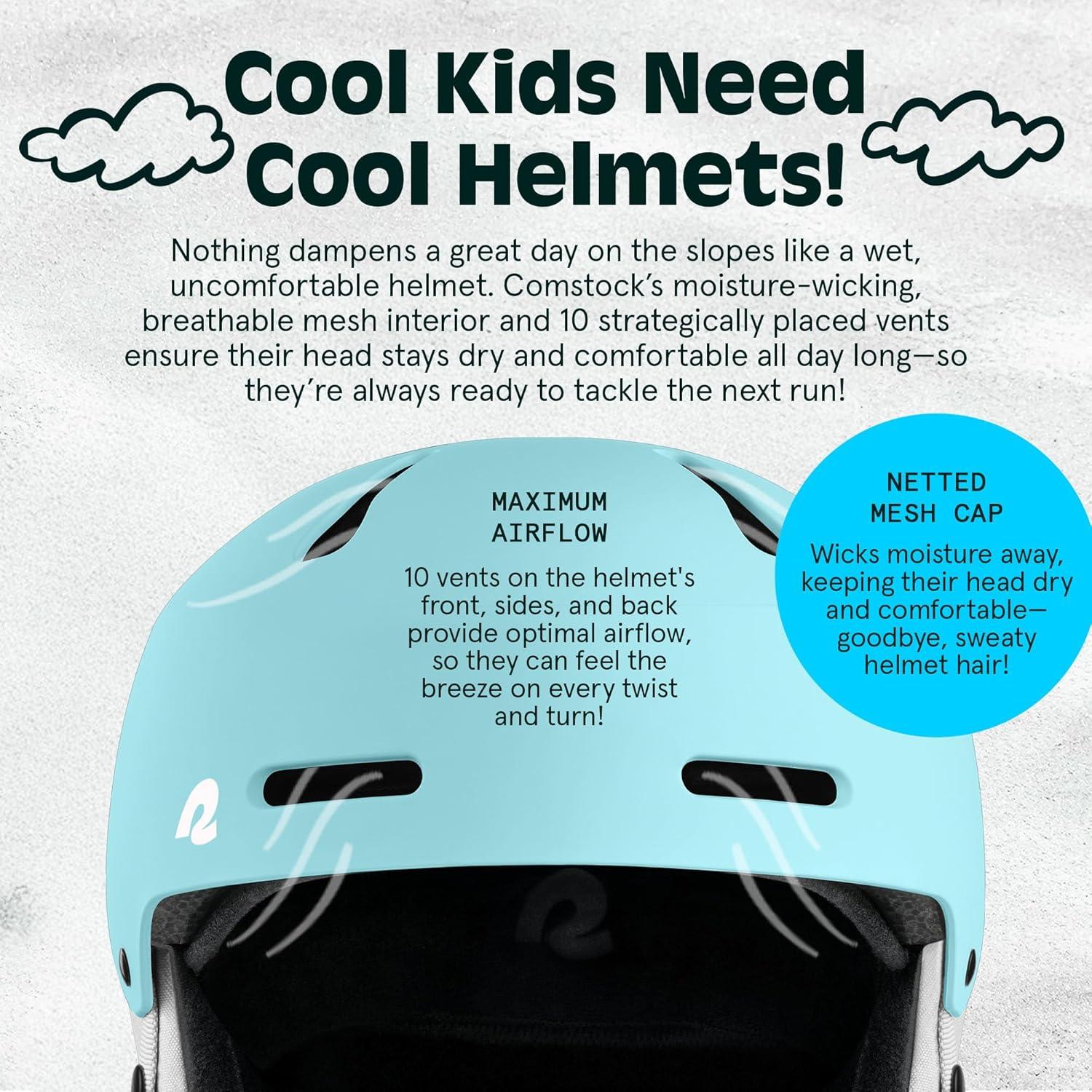 Comstock Kids Ski & Snowboard Helmet with ABS Shell, EPS Impact Protection & 10 Cooling Vents – Adjustable Winter Sports Gear, Goggle Clip(Matte Blue Ridge)