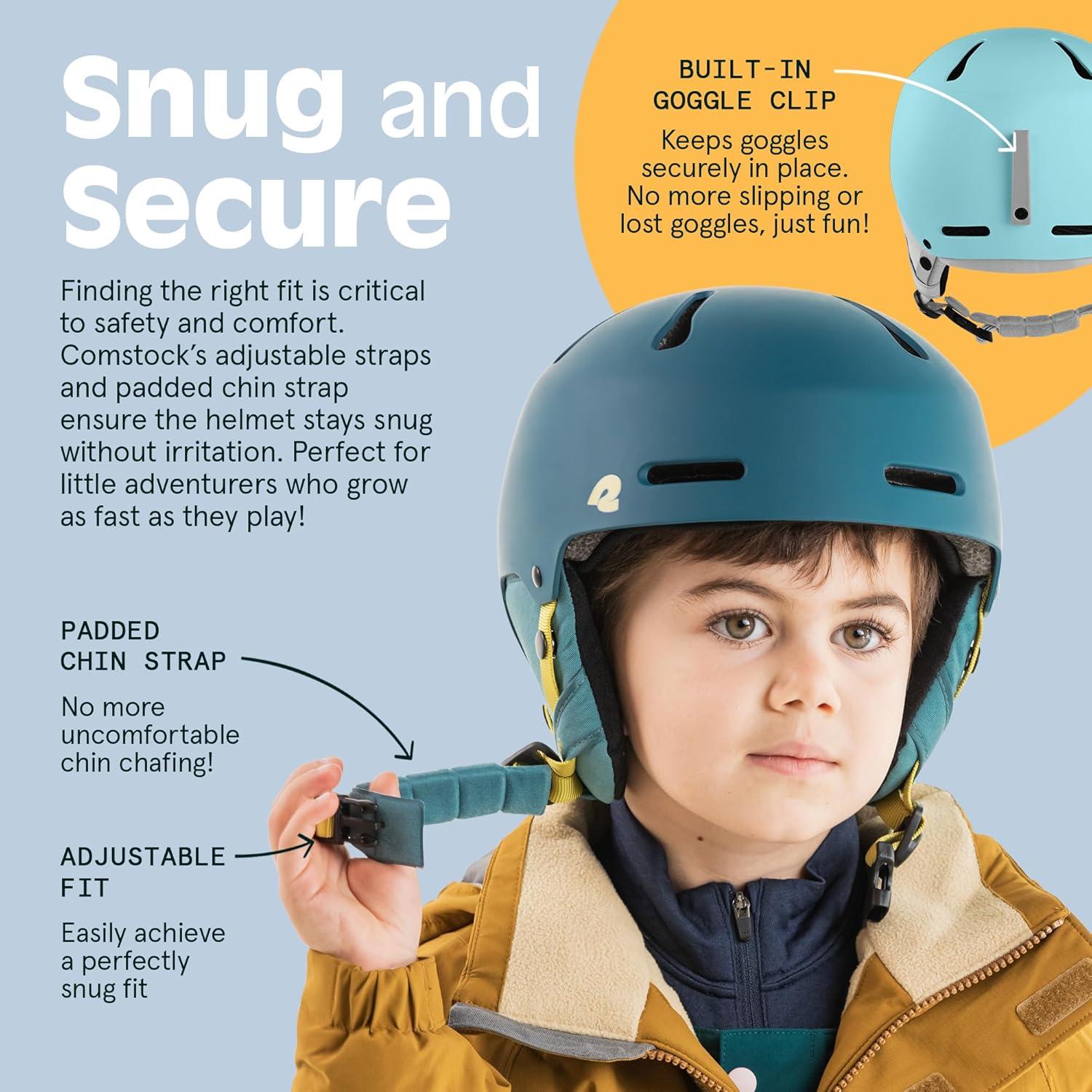 Comstock Kids Ski & Snowboard Helmet with ABS Shell, EPS Impact Protection & 10 Cooling Vents – Adjustable Winter Sports Gear, Goggle Clip(Matte Blue Ridge)