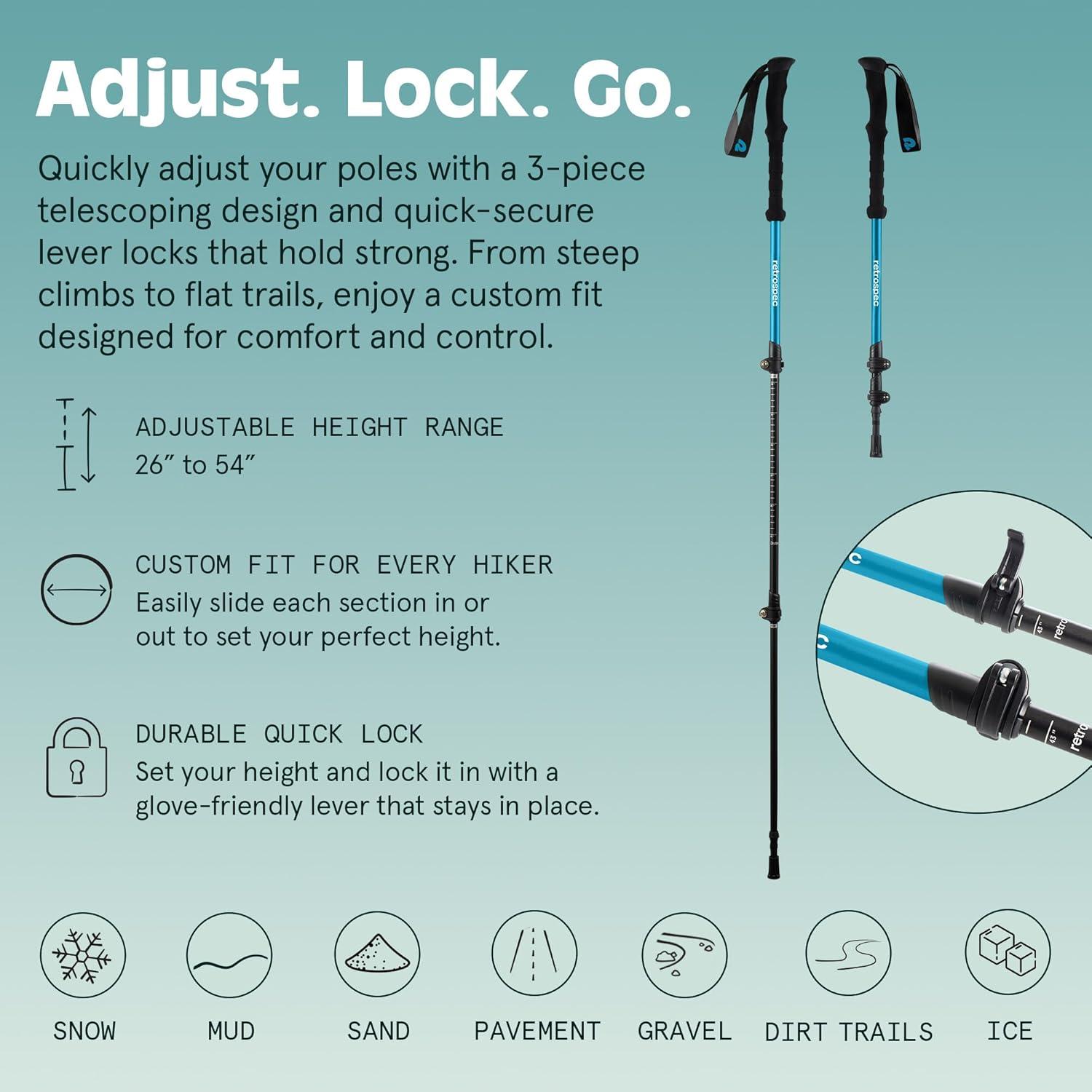 Retrospec Solstice Hiking Poles for Men & Women – Adjustable and Collapsible Lightweight Walking & Trekking Sticks – Aluminum w/Cork or Foam Grip(Polar Blue)