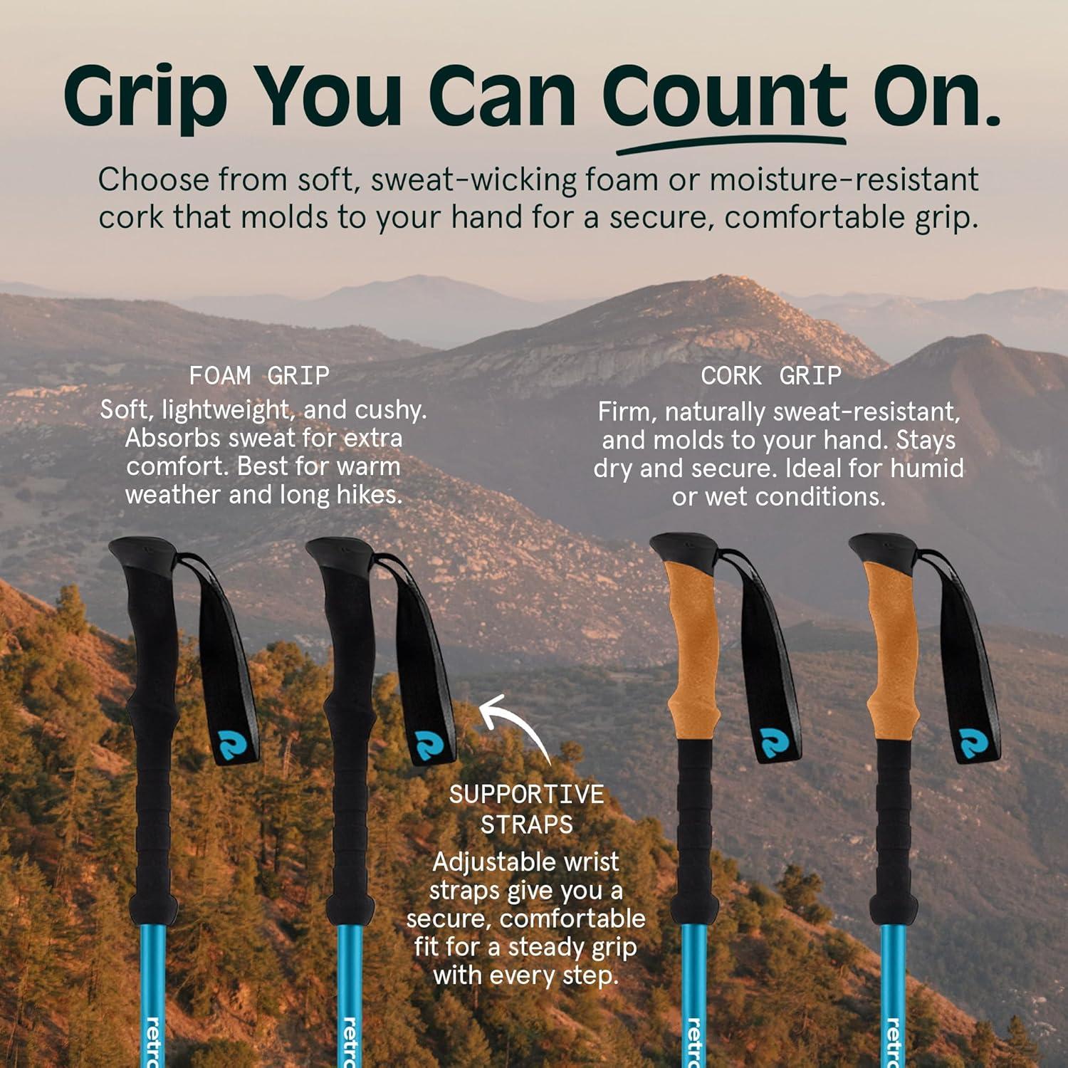 Retrospec Solstice Hiking Poles for Men & Women – Adjustable and Collapsible Lightweight Walking & Trekking Sticks – Aluminum w/Cork or Foam Grip(Polar Blue)