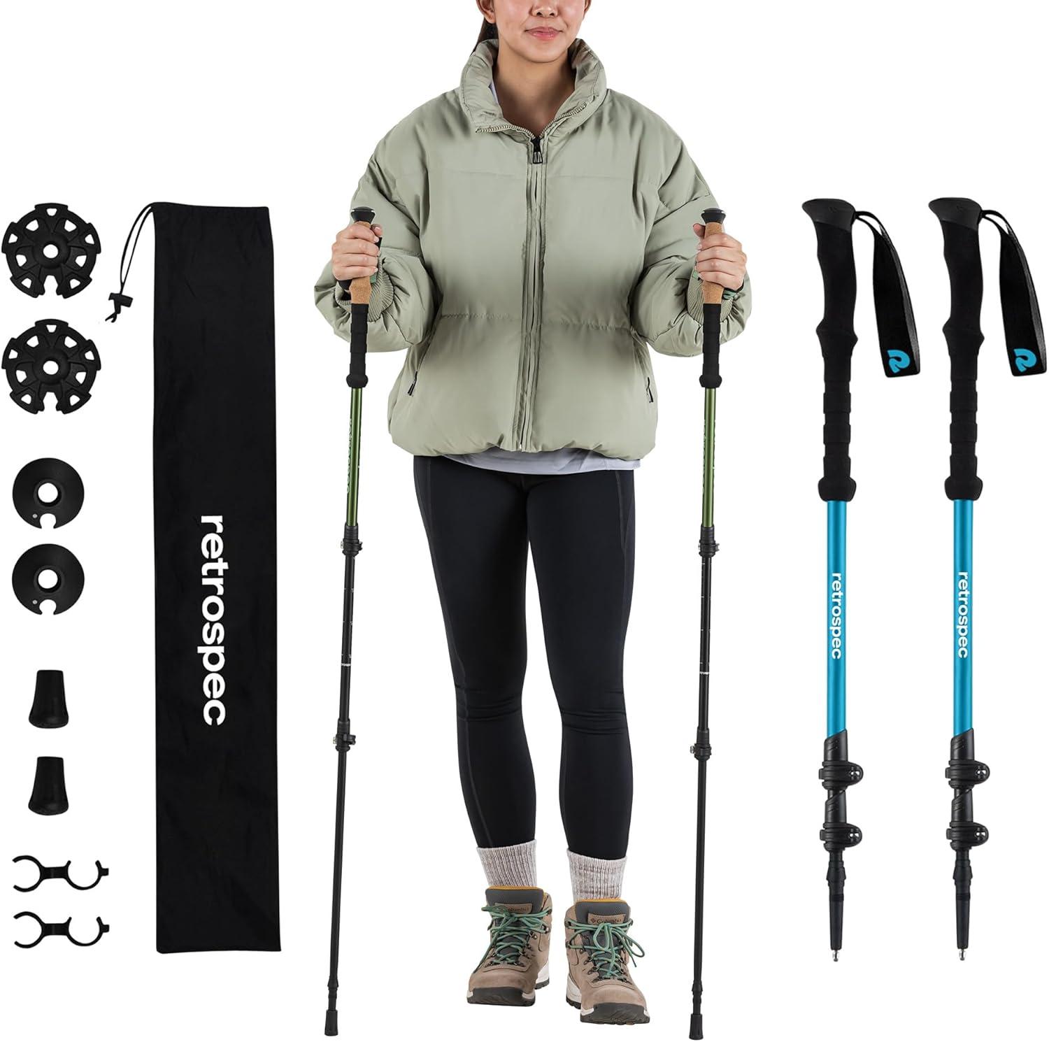 Retrospec Solstice Hiking Poles for Men & Women – Adjustable and Collapsible Lightweight Walking & Trekking Sticks – Aluminum w/Cork or Foam Grip(Polar Blue)