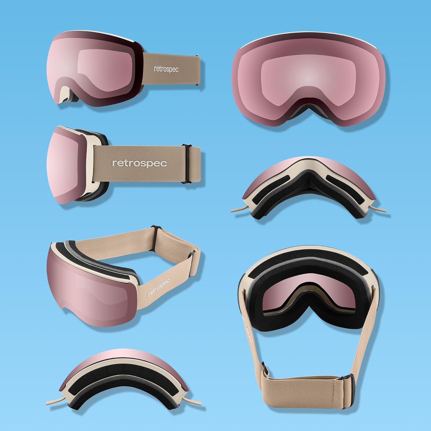 Retrospec Traverse Plus Ski & Snowboard Snow Goggles and Interchangeble Lenses for Men and Women, Anti-Fog and OTG Design(Matte Abalone/Pear)
