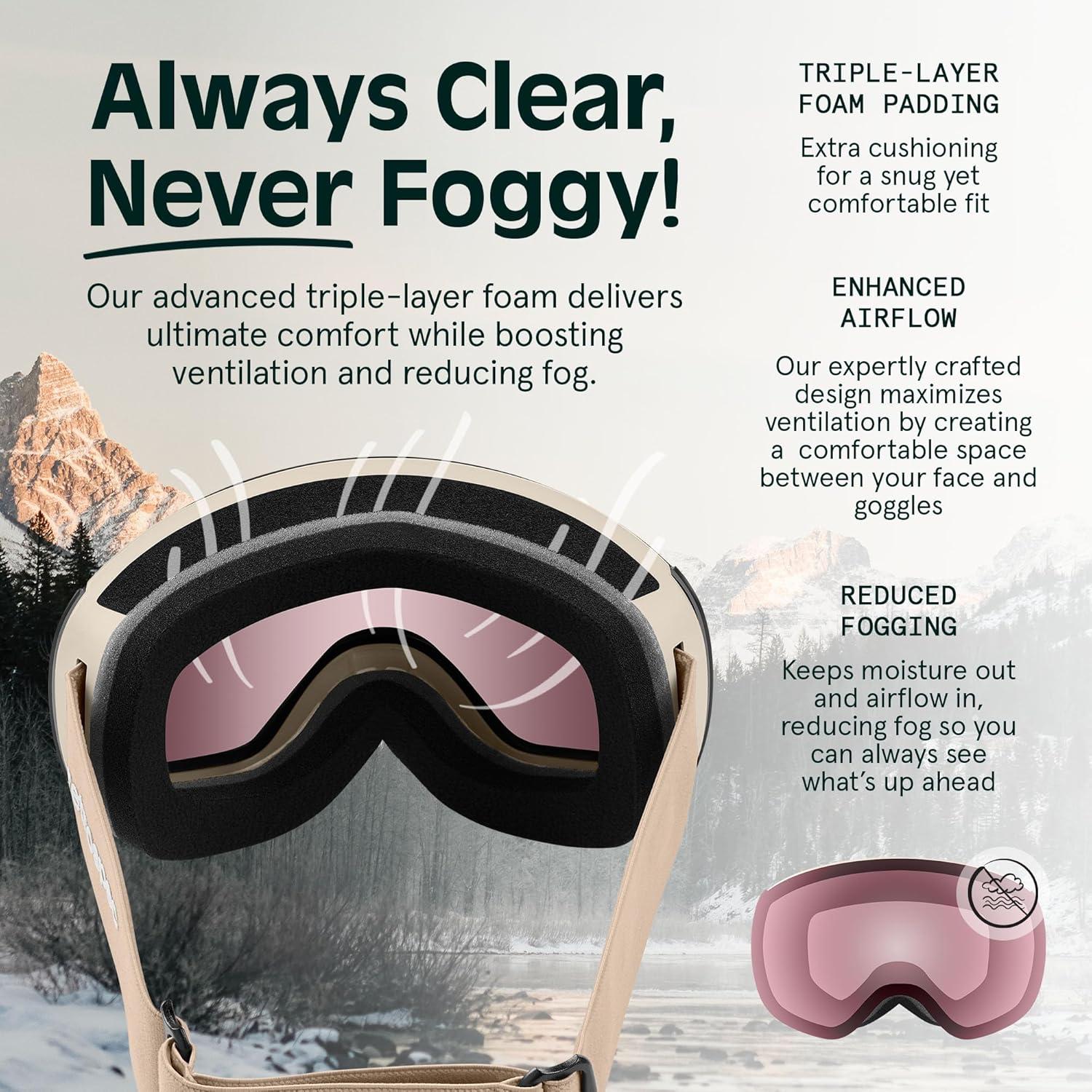 Retrospec Traverse Plus Ski & Snowboard Snow Goggles and Interchangeble Lenses for Men and Women, Anti-Fog and OTG Design(Matte Abalone/Pear)