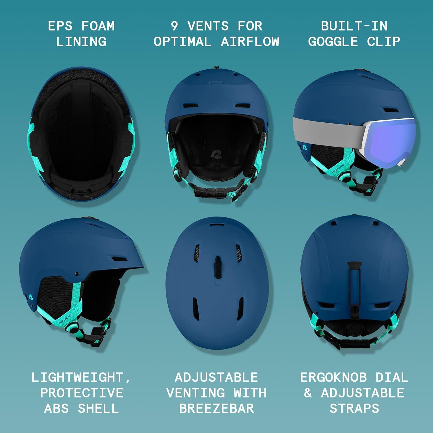 Retrospec Zephyr Ski Helmet – Snowboard Helmet for Adults & Youth with Adjustable Fit, 9 Breathable Vents, Removable Washable Earmuffs – Snow Sports Helmet for Men & Women(Matte Navy)
