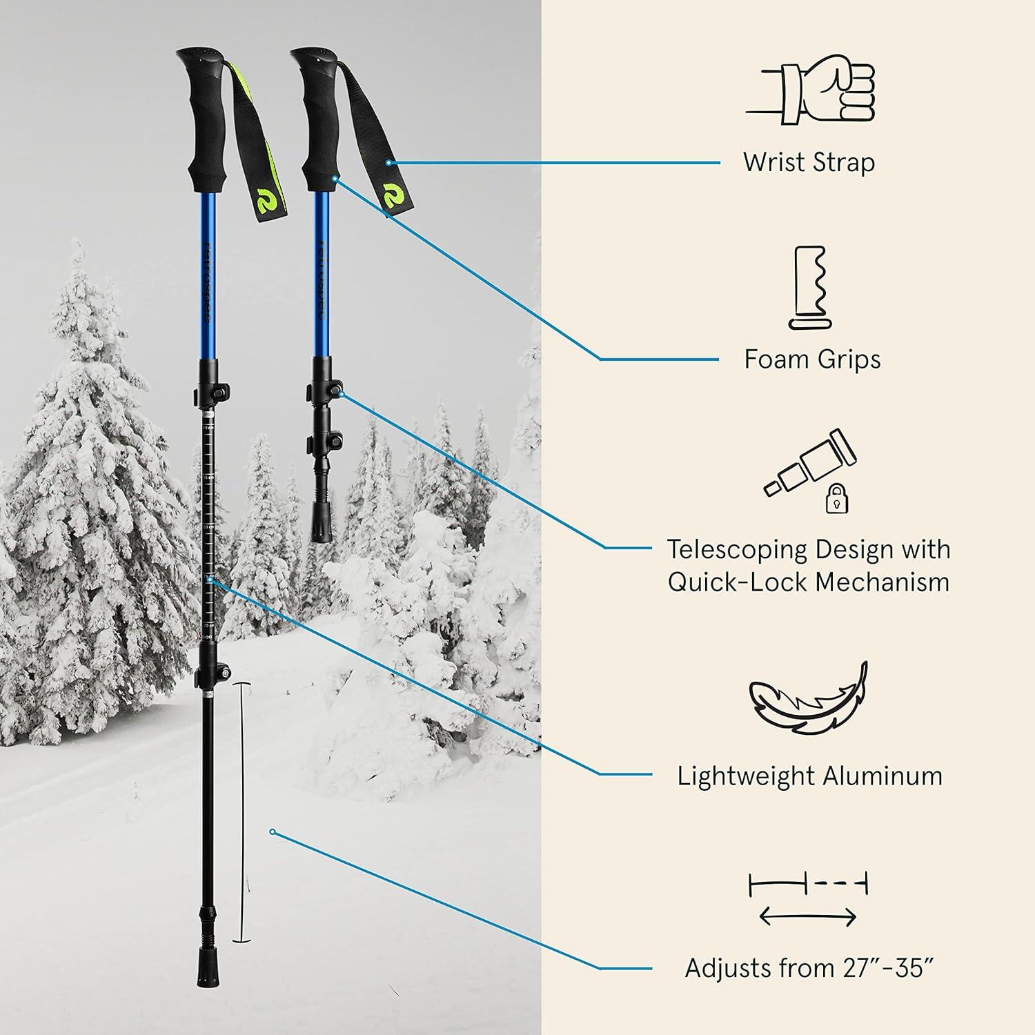 Retrospec Drifter Kids Snowshoes Bundle with Adjustable Trekking Poles – Lightweight Aluminum Hiking Sticks Collapsible for Boys & Girls All Terrain – Walking Sticks with Carrying Bag(Brash Blue)