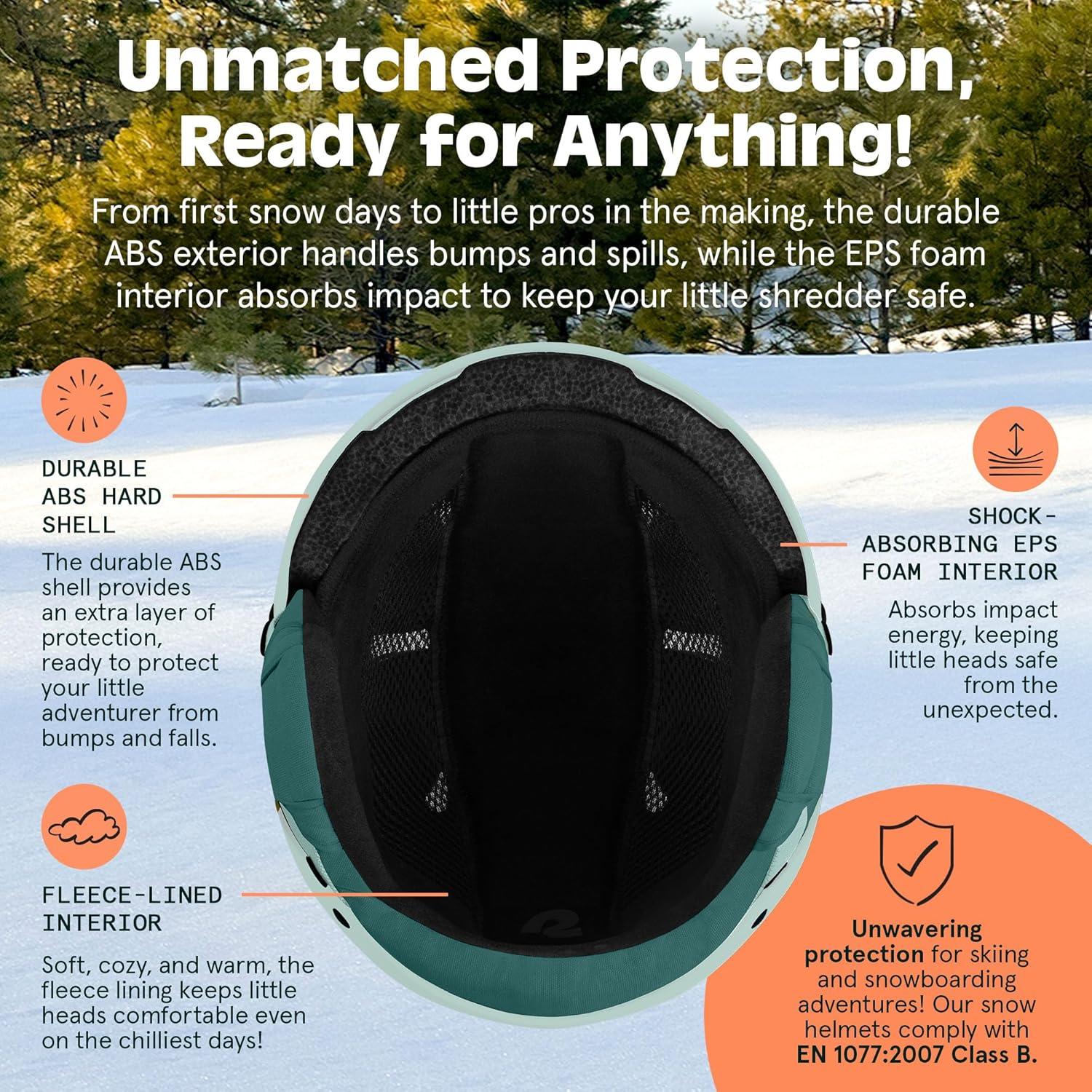 Comstock Kids Ski & Snowboard Helmet with ABS Shell, EPS Impact Protection & 10 Cooling Vents – Adjustable Winter Sports Gear, Goggle Clip(Matte Matcha Forest)