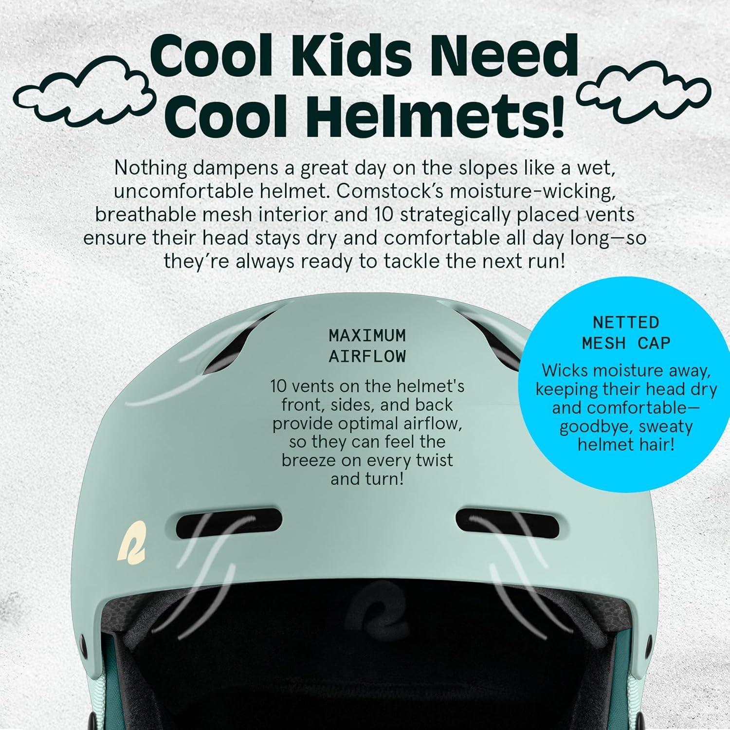 Comstock Kids Ski & Snowboard Helmet with ABS Shell, EPS Impact Protection & 10 Cooling Vents – Adjustable Winter Sports Gear, Goggle Clip(Matte Matcha Forest)