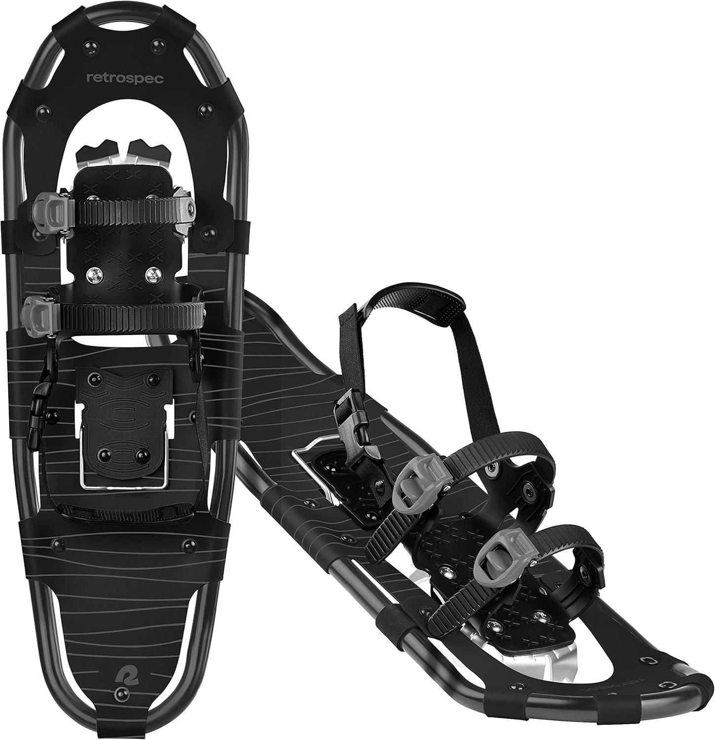 Retrospec Drifter Snowshoes for Women & Men – Lightweight Aluminum Frame Snow Shoes with Double Ratchet Binding System, Heel Lifts & Carry Bag for All Terrain Hiking & Winter Sports(Black Ice)