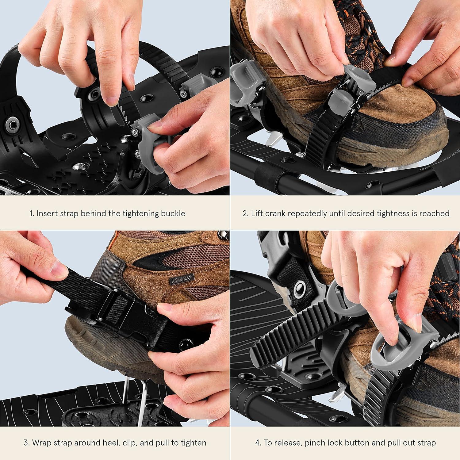 Retrospec Drifter Snowshoes for Women & Men – Lightweight Aluminum Frame Snow Shoes with Double Ratchet Binding System, Heel Lifts & Carry Bag for All Terrain Hiking & Winter Sports(Black Ice)