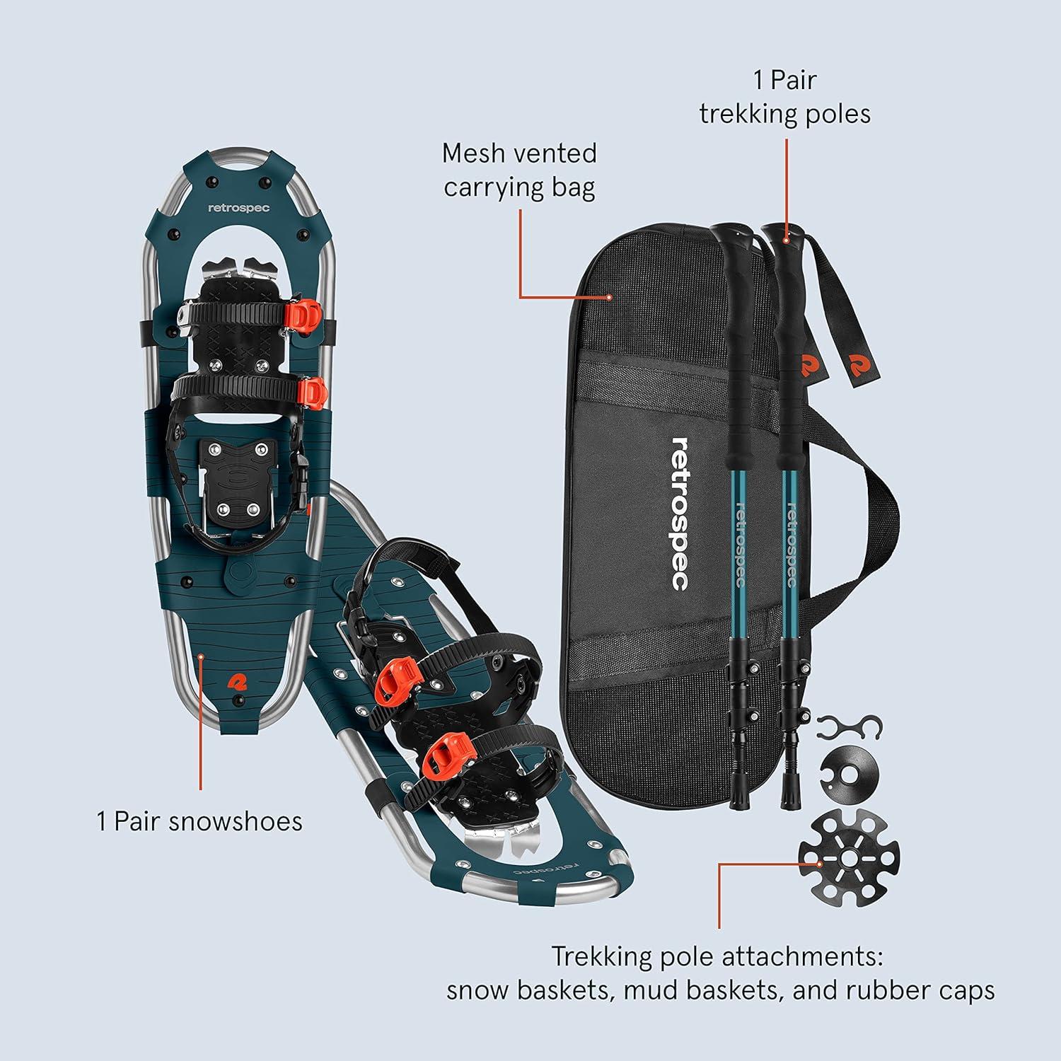 Retrospec Drifter Snowshoes & Trekking Poles Bundle with Adjustable Bindings – Lightweight Aluminum Snow Shoes for Women & Men – All Terrain Hiking & Winter Sports(Superior Blue)