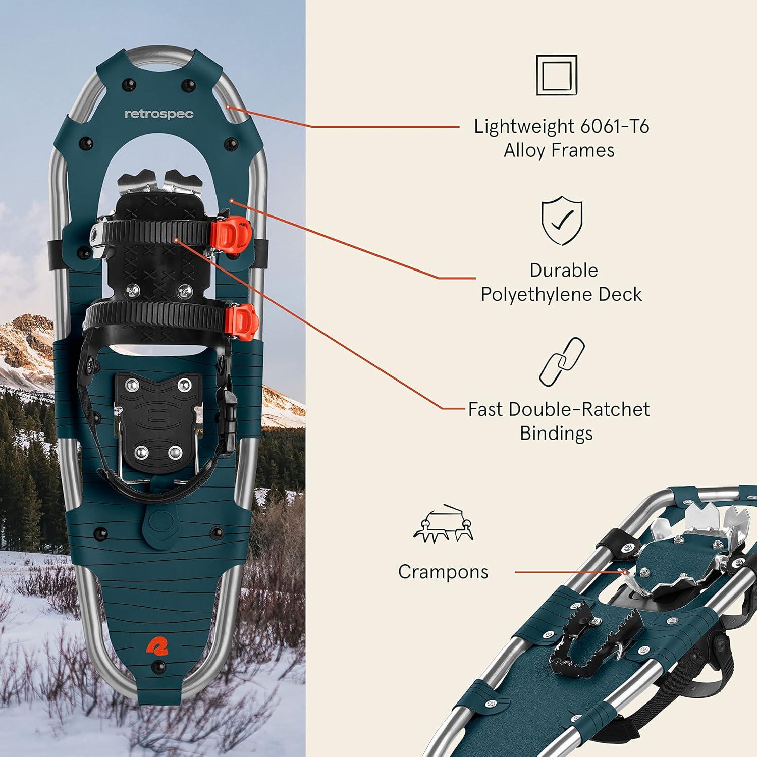 Retrospec Drifter Snowshoes & Trekking Poles Bundle with Adjustable Bindings – Lightweight Aluminum Snow Shoes for Women & Men – All Terrain Hiking & Winter Sports(Superior Blue)