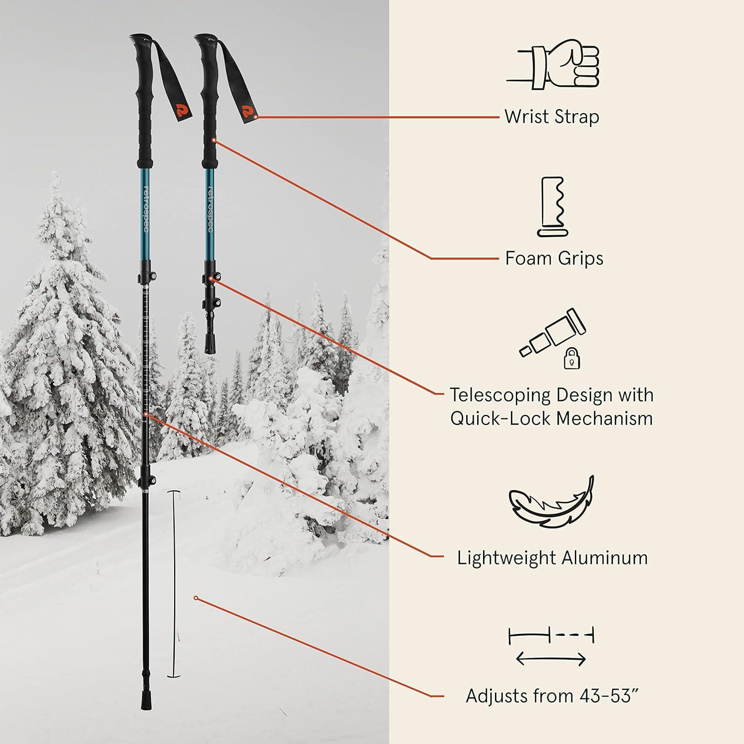 Retrospec Drifter Snowshoes & Trekking Poles Bundle with Adjustable Bindings – Lightweight Aluminum Snow Shoes for Women & Men – All Terrain Hiking & Winter Sports(Superior Blue)